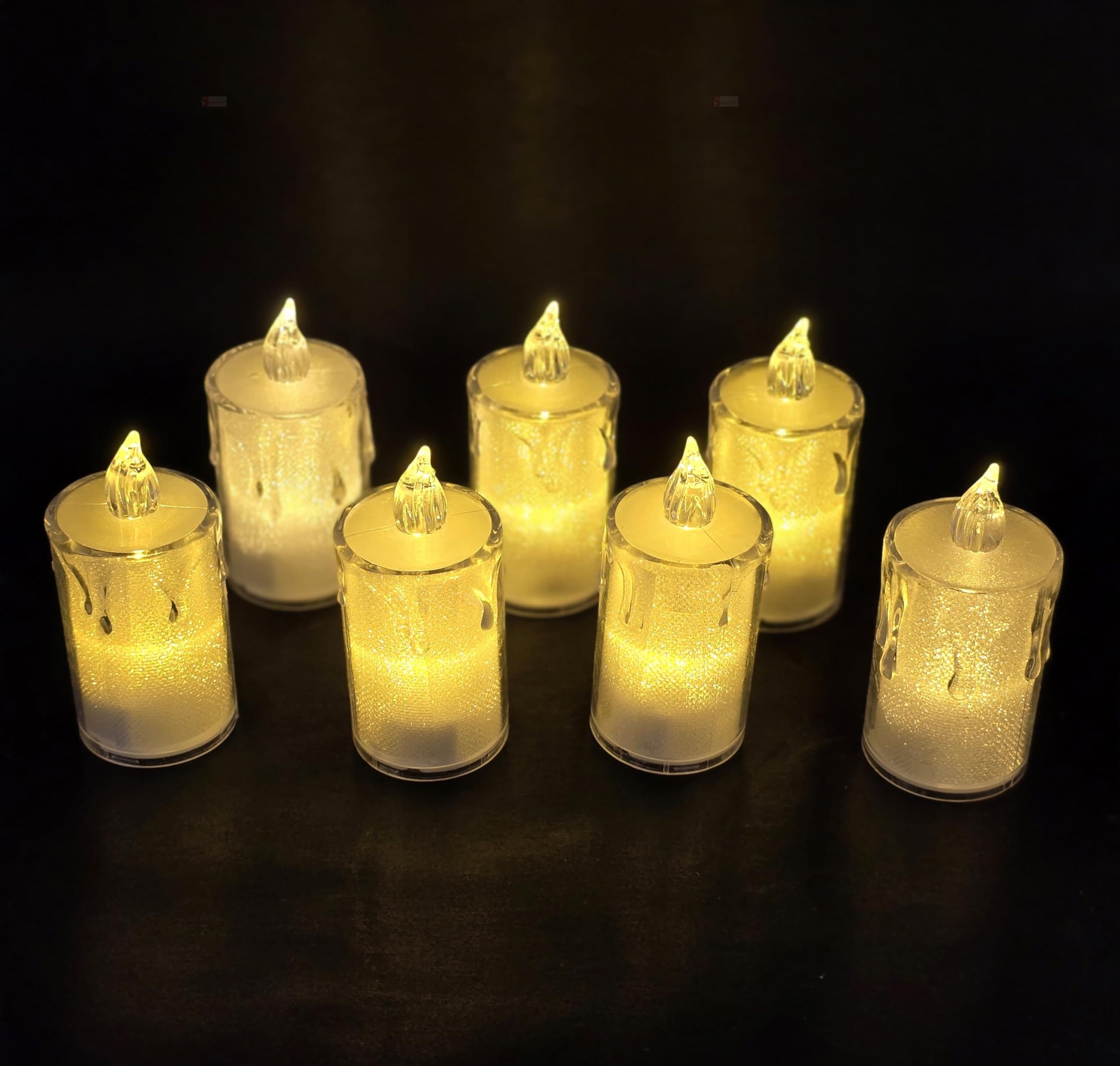 SATYAM KRAFT 6 candele senza fiamma e senza fumo, in acrilico, con design gocciolante, per decorare la casa, regali, festival, eventi, decorazioni natalizie (giallo) (grande)