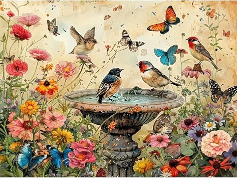 BOHADIY Bird Diamond Painting Kits for Adults, Wild Flowers Diamond Art Kits Full Drill Diamond Gem Art Painting Kits for Gift Wall Decor 12x16 inch
