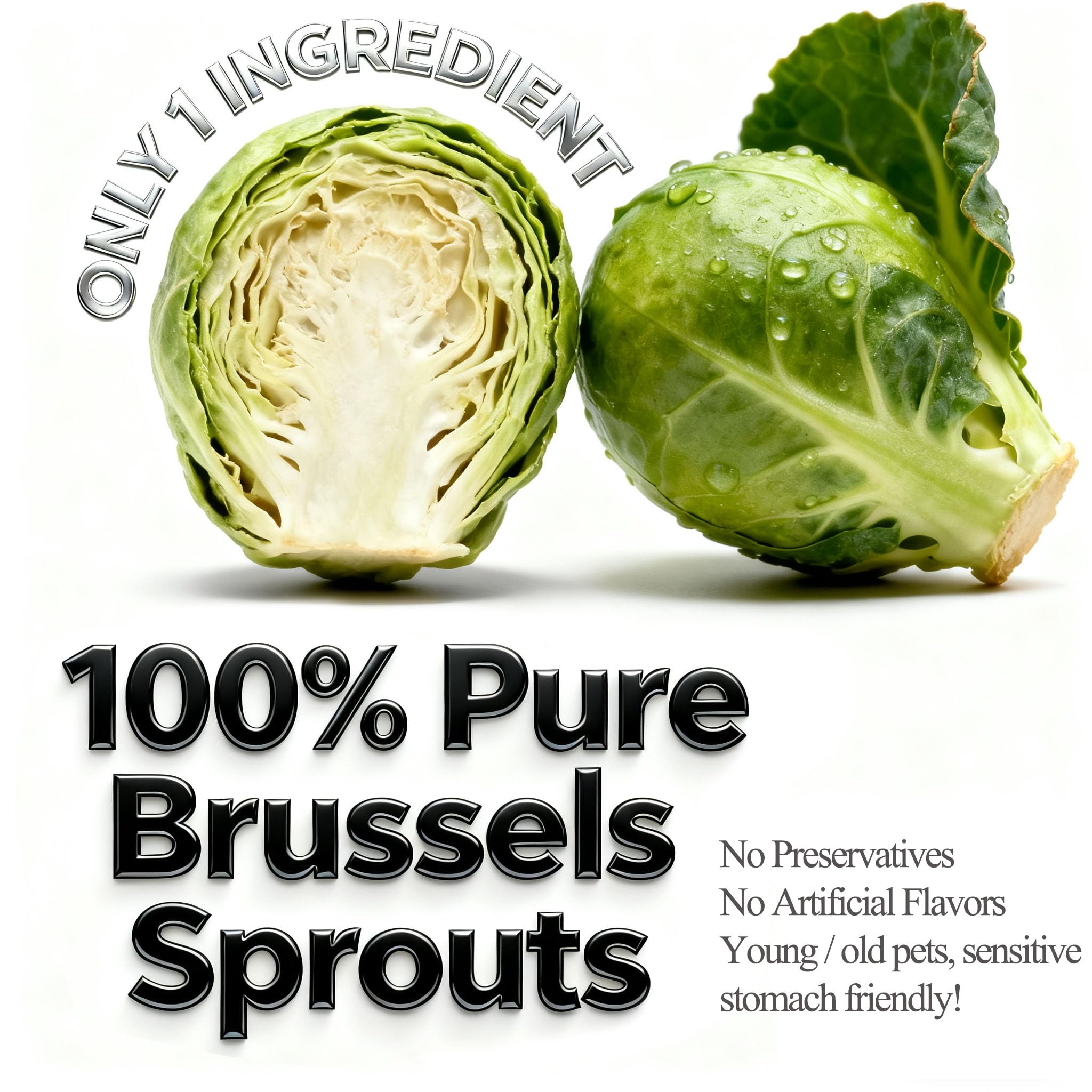 Cavoletti di Bruxelles Liofilizzati Naturali per Animali Domestici – Snack Monoingrediente, Ricco di Nutrienti e Basso in Calorie per Cani, Conigli, Uccelli, Tartarughe e Cavie 79g
