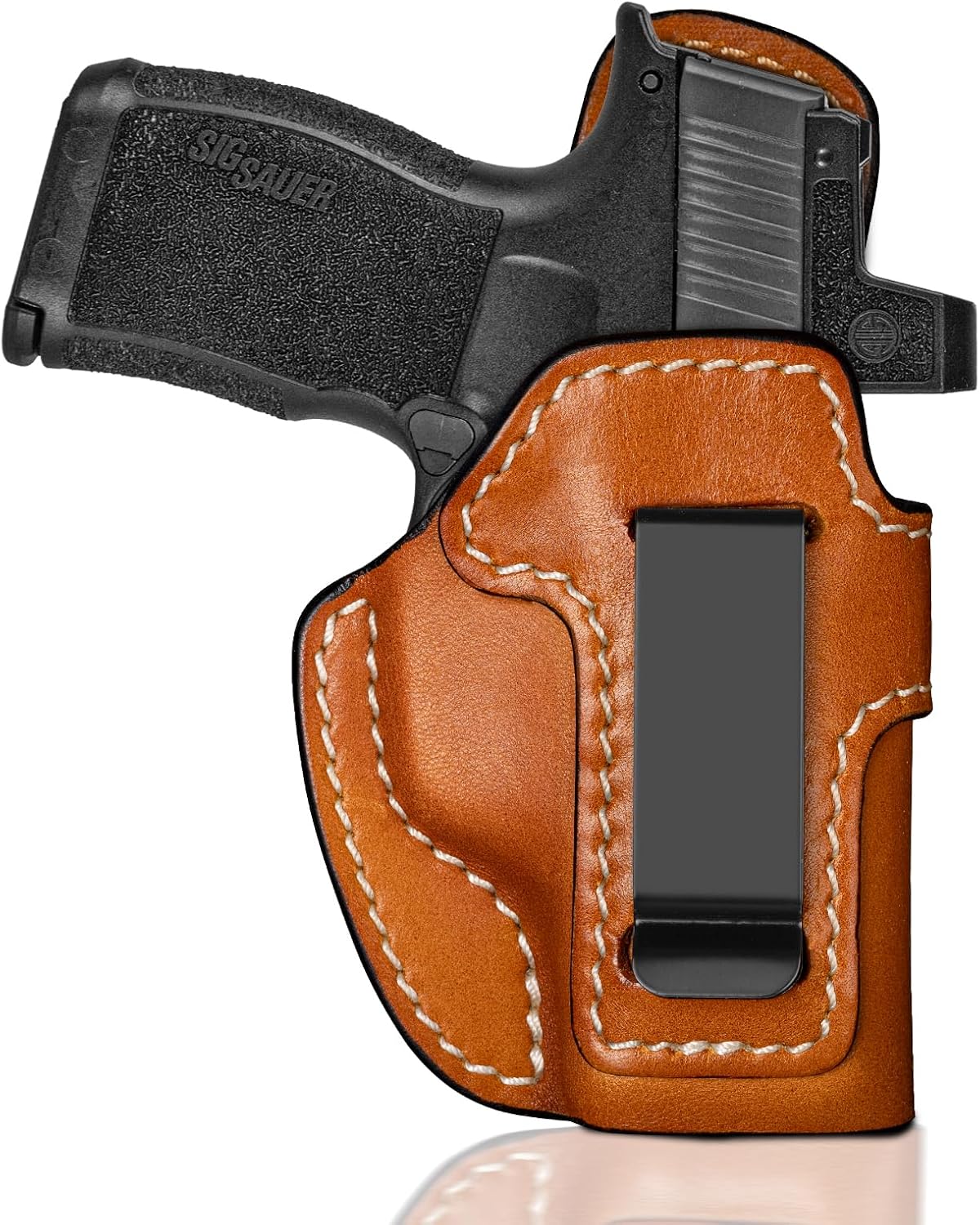 Premium IWB Leather Holster for SIG Sauer P365, P365X, P365XL, Optic-Ready Concealed Carry Holster, Molded Leather, Steel Clip Fits 1.75" Belt, Inside Waistband, Classic Brown Color, Right/Left Hand