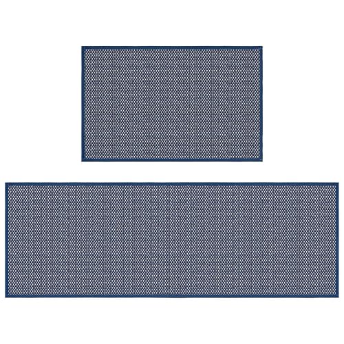 Artoid Mode Washable Non Slip Blue Kitchen Rugs Set of 2 (17x29 and 17x47)