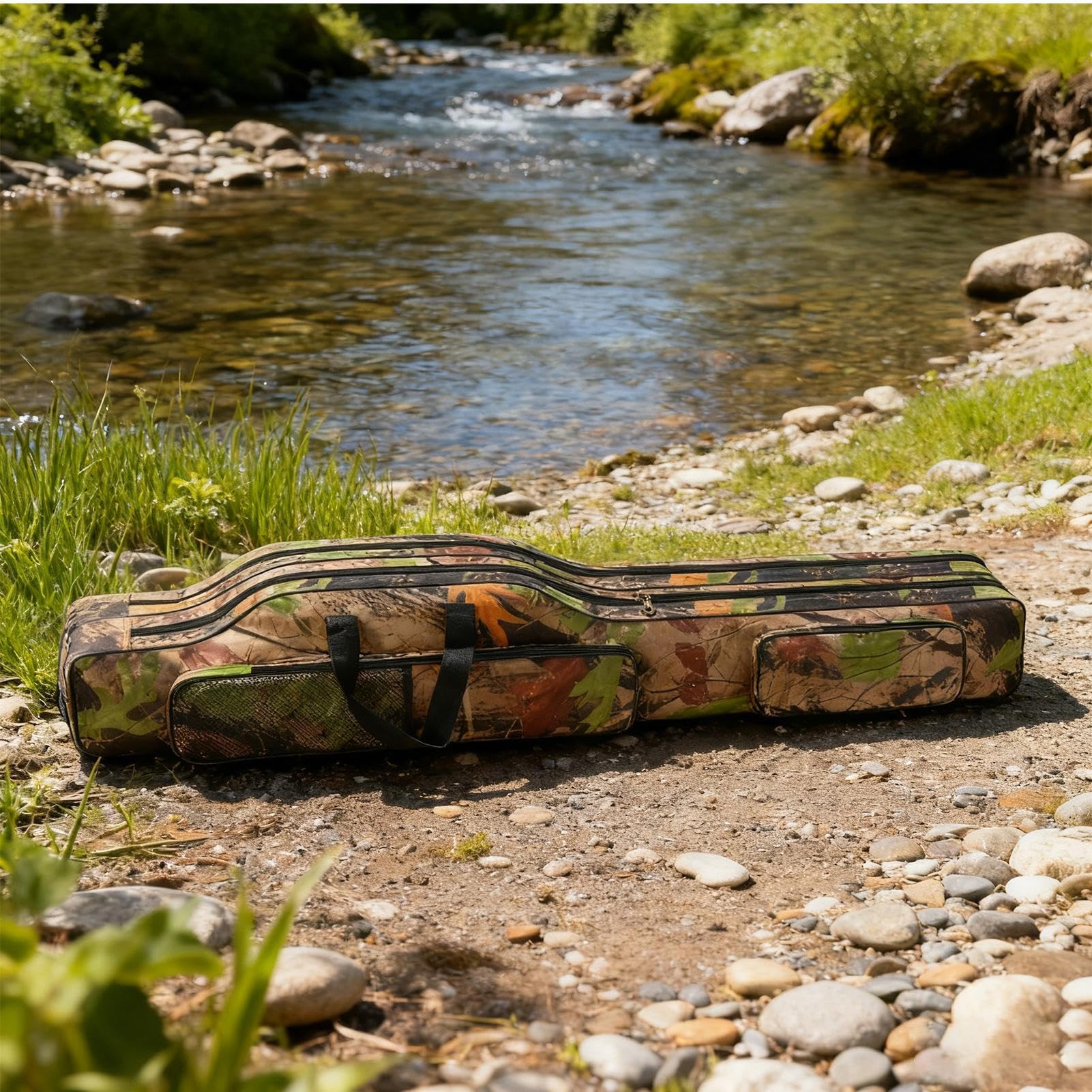 Étui pour canne à pêche – Tissu Oxford 130 cm, sangle réglable, porte-moulinet pliable | Grande pochette de rangement pour kayak, bateau, bar, truite, voyage, pêche en eau salée