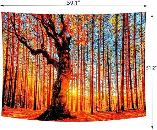 Miniatura 6 de Delur Tapiz de bosque con atardecer, paisaje natural, tapiz para colgar en la pared, tapiz de árbol escénico, bosque, psicodélico, natural,