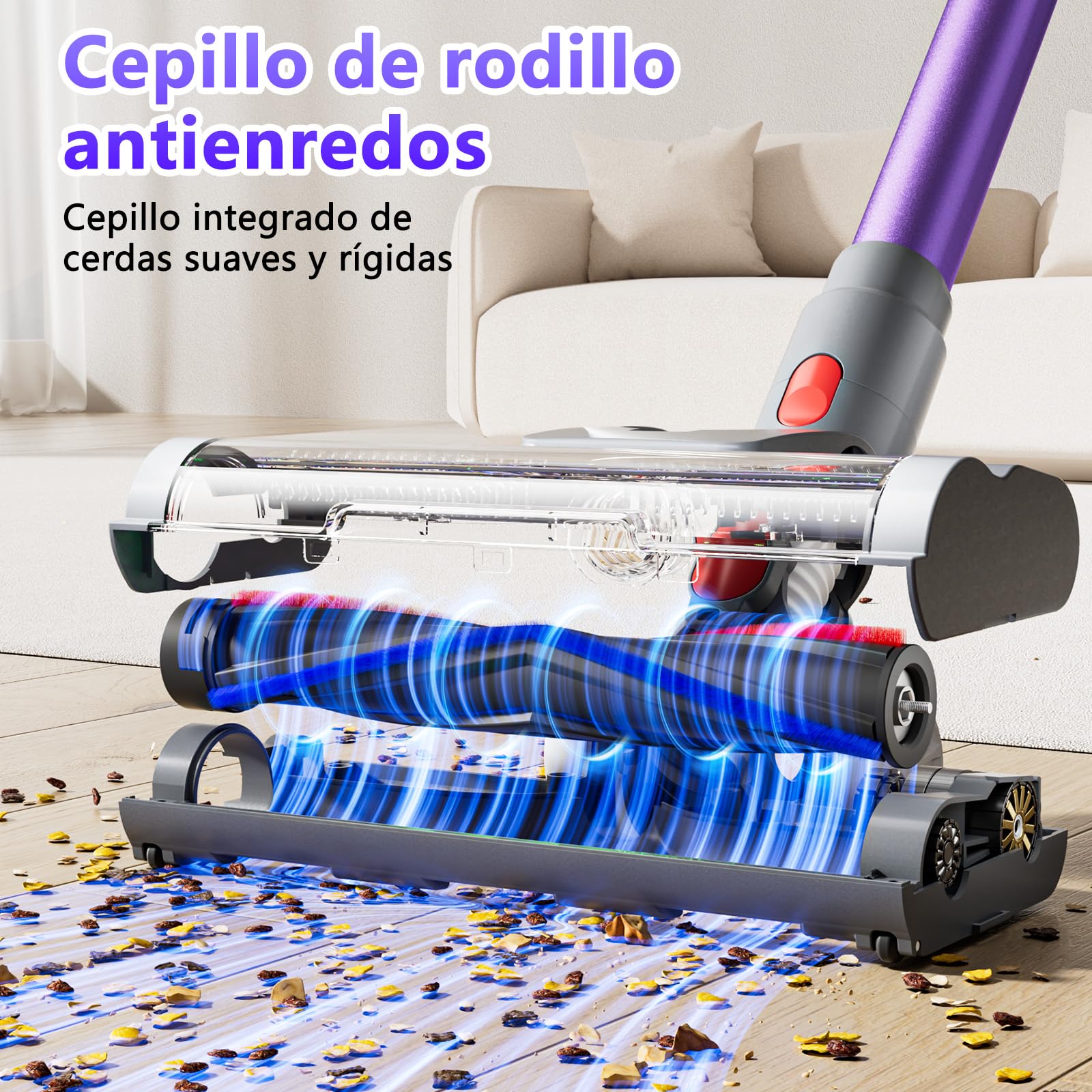 Aspiradora con batería, 50000 PA, aspiradora inalámbrica con pantalla LED, aspiradora ligera con batería, aspiradora de mano, potente potencia de succión para pelo de animales, alfombras