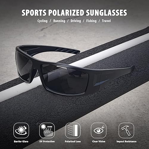Miniatura 5 de Ofwin Gafas de sol deportivas polarizadas para hombres y mujeres con marco irrompible para ciclismo, pesca, lentes envolventes, protección UV400
