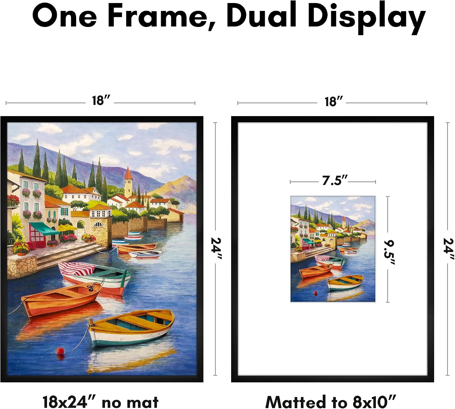 Americanflat 18x24 Poster Frame with Polished Plexiglass - Use as 8x10 Frame with Mat or Display 18x24 Photo Without Mat - Streamline Collection - Thin Border Picture Frames for Wall - Black