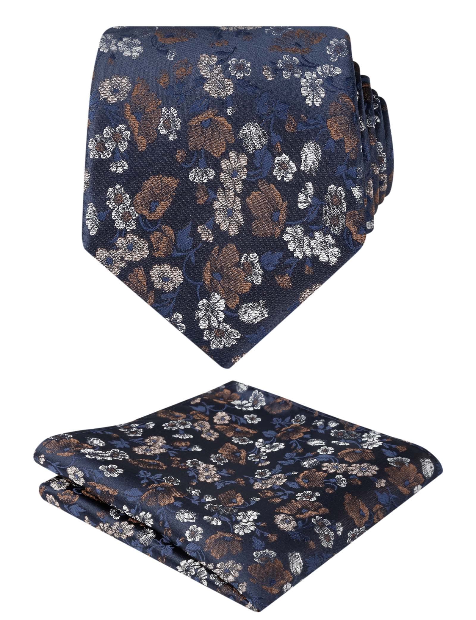 AlizealMens Small Floral Patterned Tie with Pocket Square Stylish Unique for Business Wedding Party Necktie Set