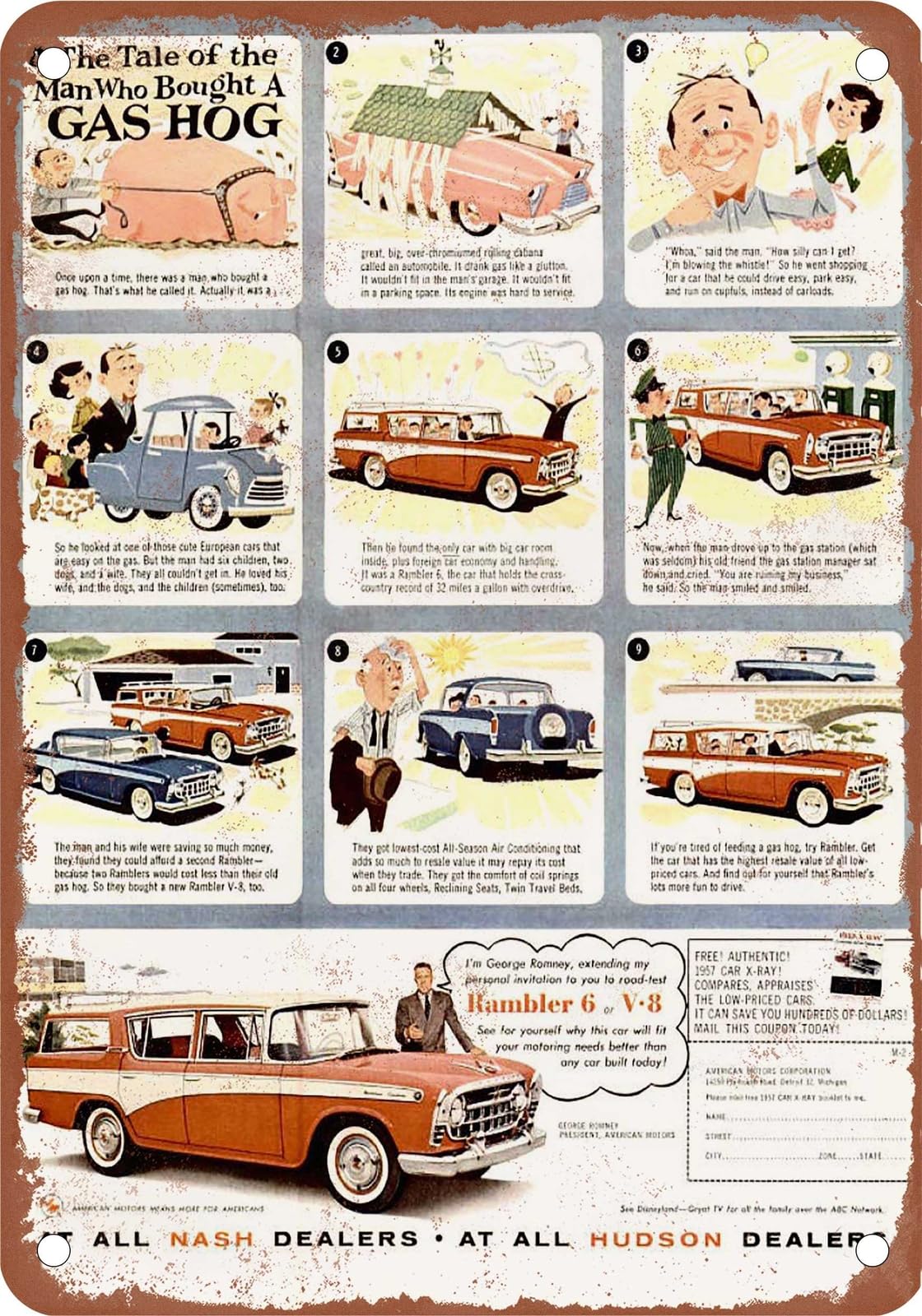 Miaomansenstore Metal Sign - 1957 Rambler Vintage Ad 02 - Old Retro Rusty Look Home Decor