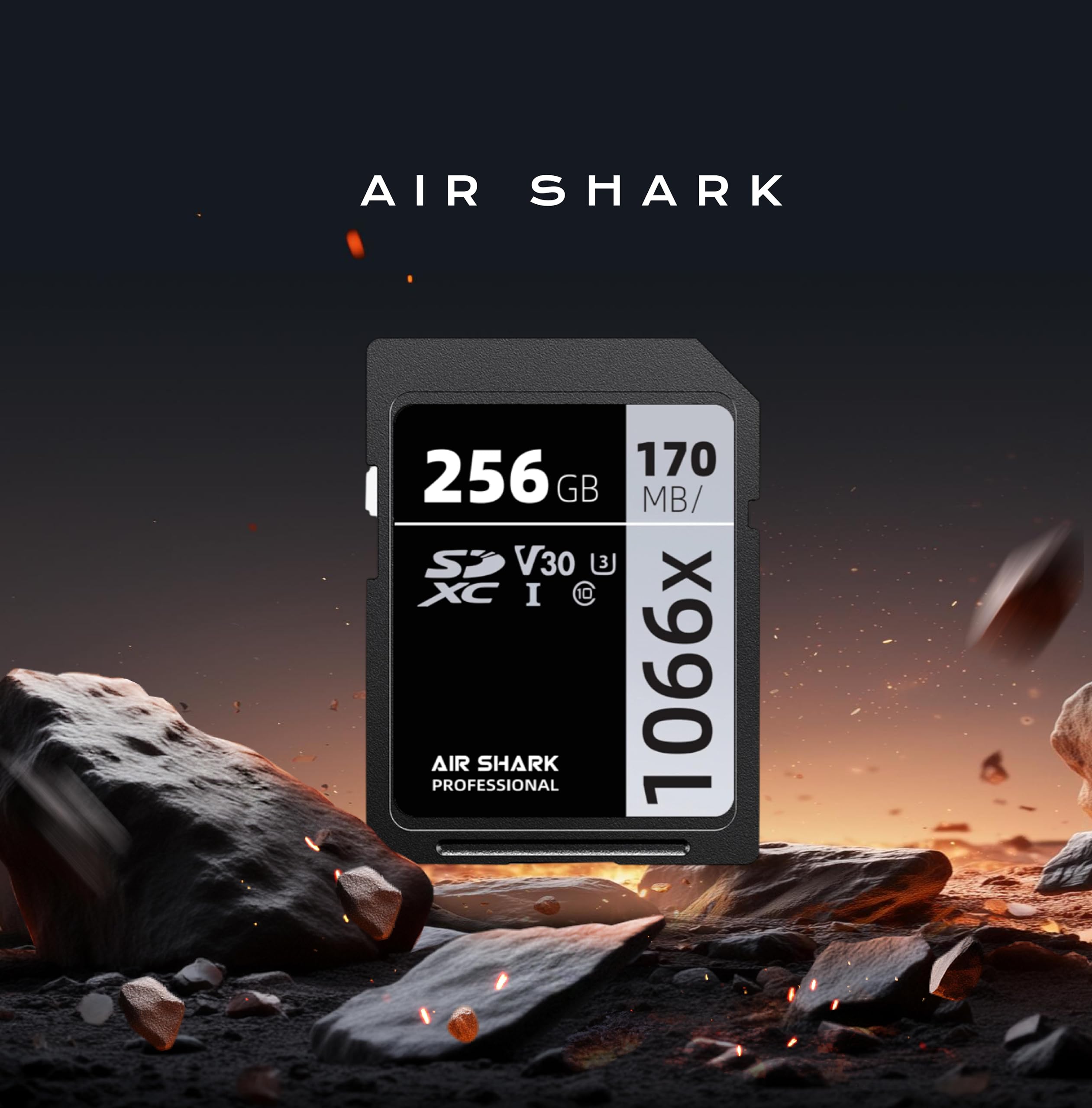 Air Shark - Tarjeta de memoria SDXC profesional, 64 GB, V30 clase 10, velocidad de transferencia de 170 MB/s