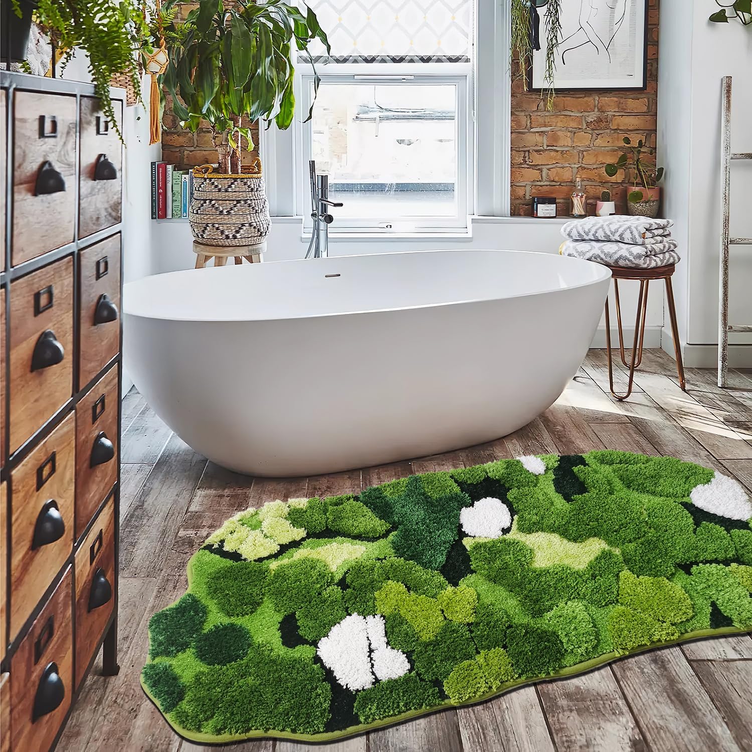 Shag Moss Bathroom Runner Rug 20"x43" and Moss Bathroom Rug 20"x32" Bundle