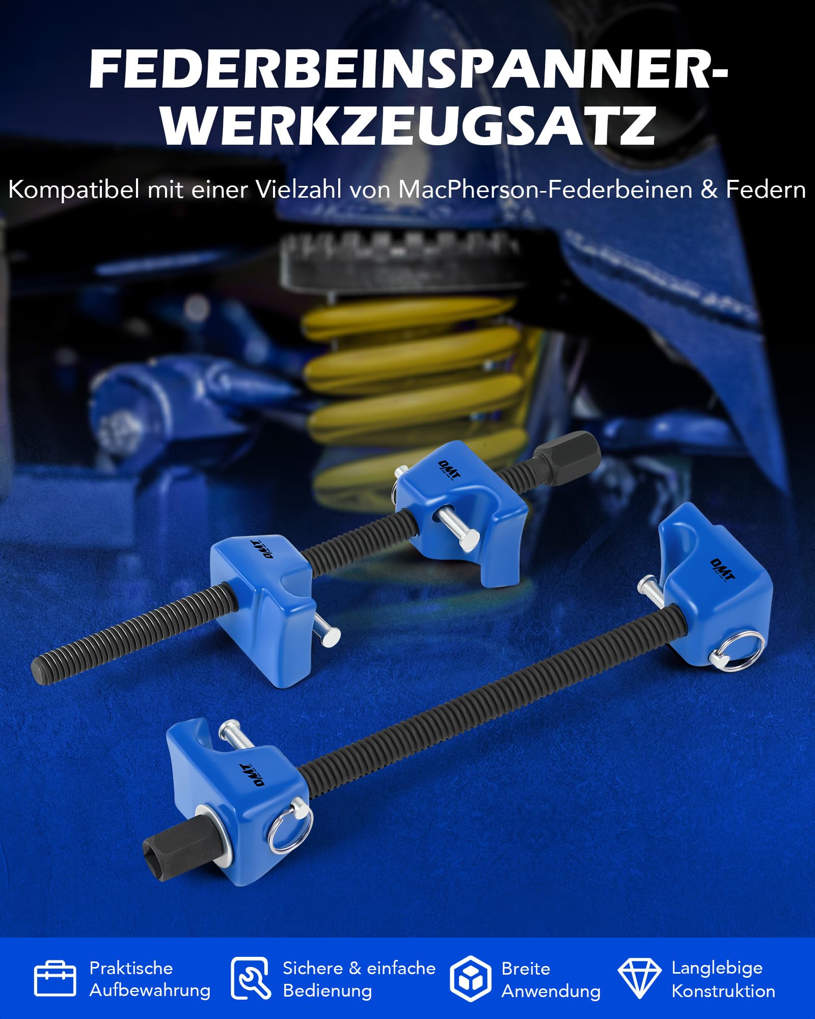 Orion Motor Tech 2-TLG. Federspanner Set für KFZ, Profi Macpherson Federbein Spanner mit 265mm Spannweite, Stoßdämpfer Werkzeug mit Sicherungsstiften, 1/2 Zoll Antrieb & 13/16 Zoll Sechskant