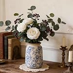 Ronasip Vintage Floral Chinoiserie Ceramic Vase, Ice Cracked Design, Antique Style Home Decor (Blue, 6.9 Inches)