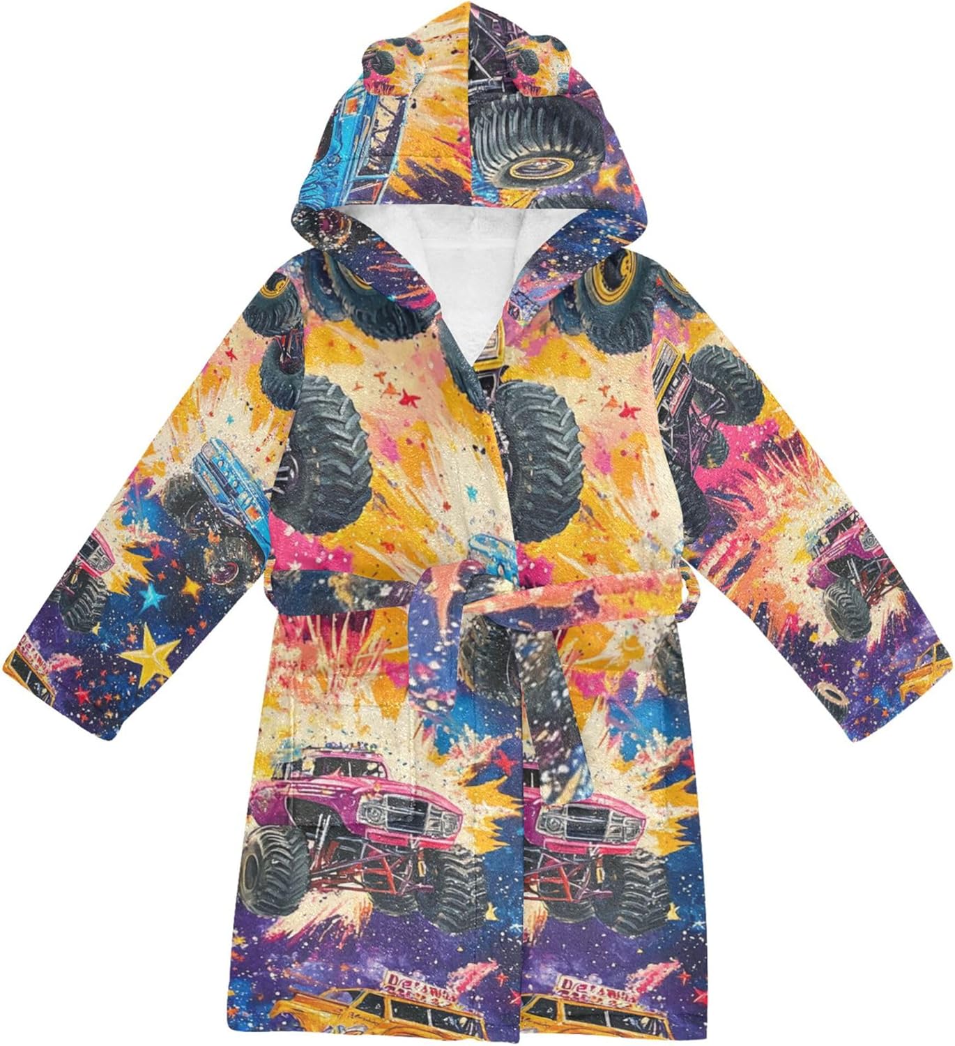 Monster Truck Cars Galaxy Space Stars Bathrobe Hooded PJ Robe Soft Fleece Robe Pajama Sleepwears 2-12 Years