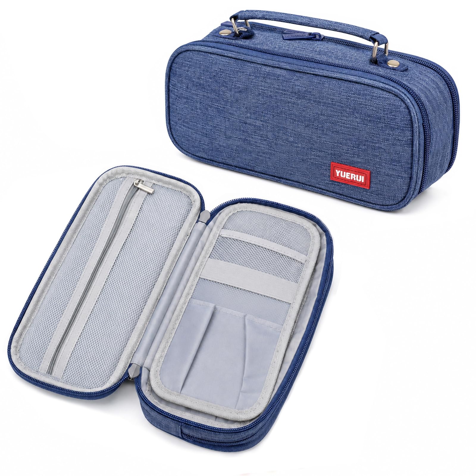 VIRAHYEM Large Capacity Pencil Case,3-Layer Aesthetic Pencil Box,Denim Blue