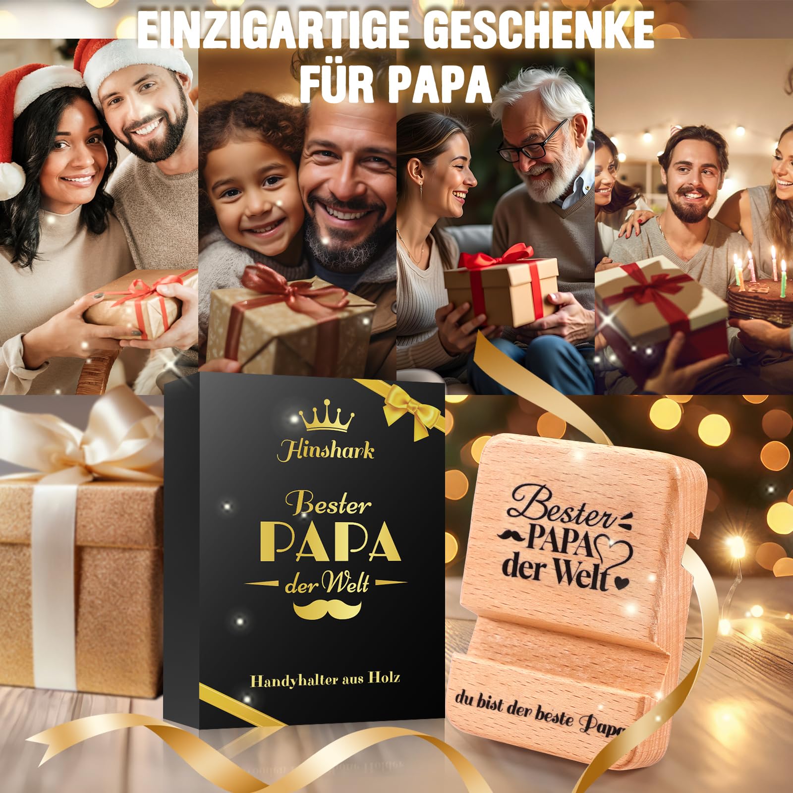 Hinshark Regalo de Navidad, soporte para teléfono móvil de madera, regalos para papá, hombres, Navidad, regalo de cumpleaños, gadgets para papá, calendario de Adviento, relleno para hombres