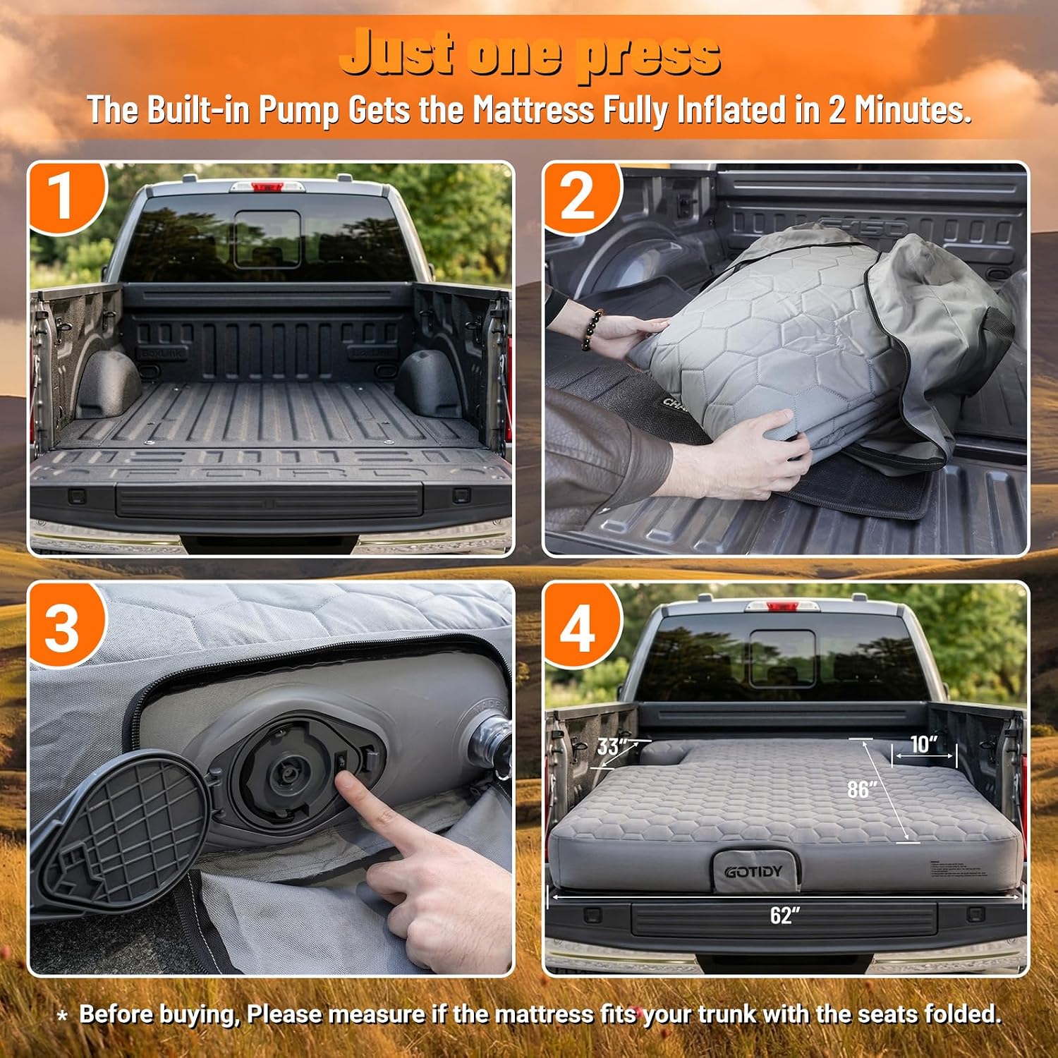 Truck Bed Mattress 5.5-5.8ft for Full-Size Pickup, TENSILE SHELL Extra Sturdy & Comfortable, Truck Bed Air Mattress Customized Tundra/ F150/ Silverado/ Ram1500, with Detachable Air Pump for Road Trip