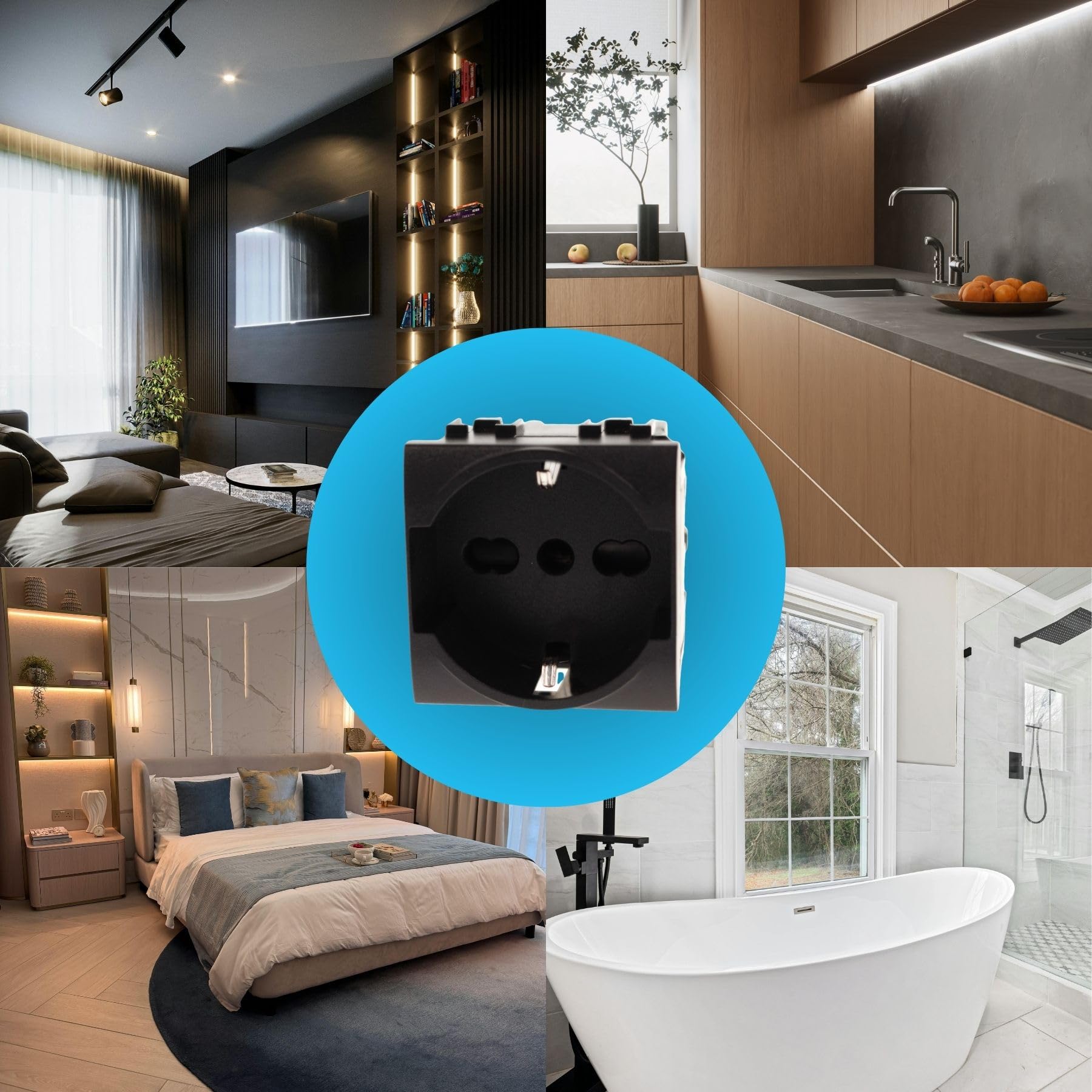 2 Pezzi Presa Schuko 2P+T 16A, Compatibile Con Bticino Living Light (Nero)