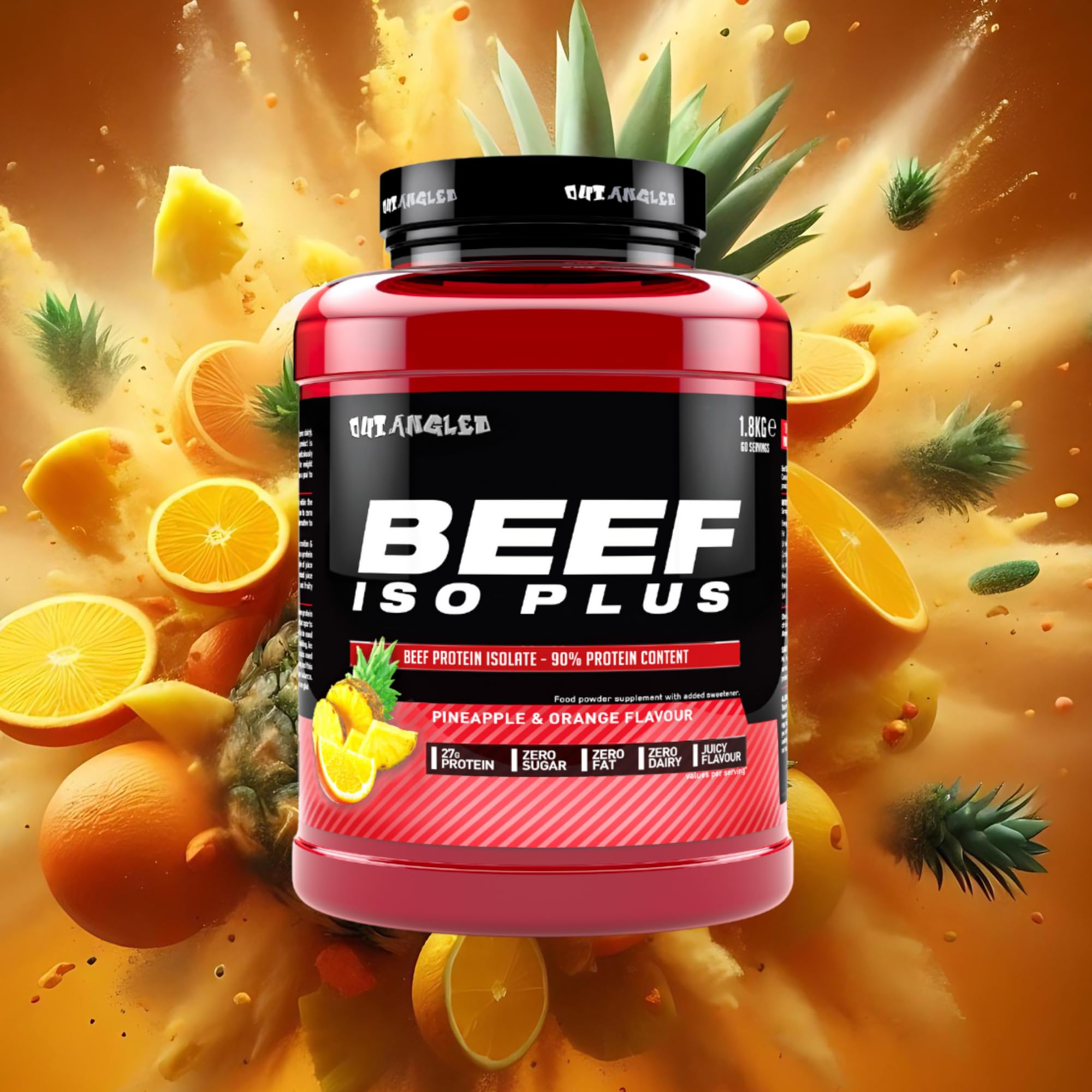 Beef Iso Plus, poudre d'isolat de protéine de bœuf, riche en protéines, zéro graisse et sucre | 1,8 kg, ananas et orange | Compatible halal, paléo et cétogène, sans produits laitiers et