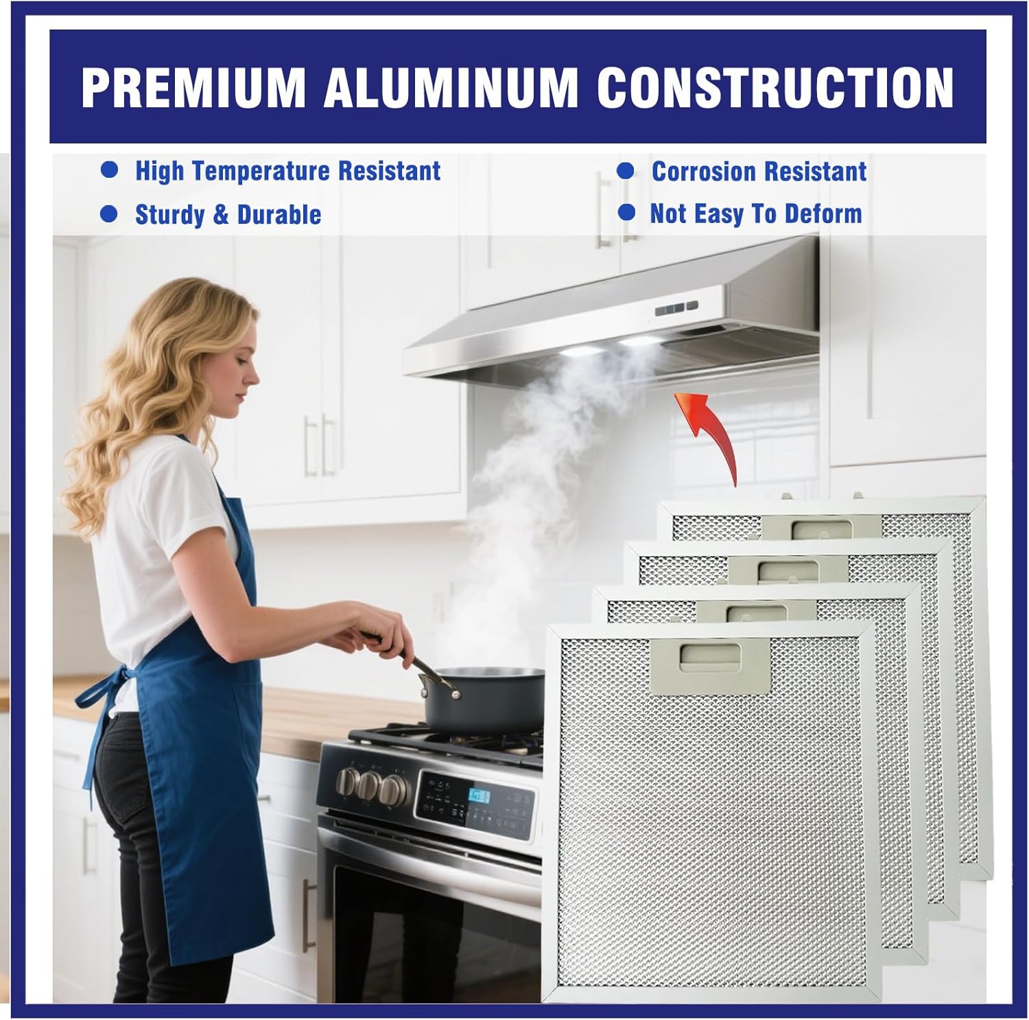 4 Pcs S97018029 Range Hood Grease Filter Replacement Compatible with Broan B5730SS, B5736SS, B57000, B5630SS, B5636SS, B56000, B5936SS, B59000, 10.25'' x 9'' x 0.35'', Replace 1932913