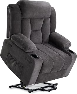 Dual Motor Power Lift Recliner for Elderly, Large Electric Lift Recliner with Massage and Heat, Cup Holders, Side Pocket, Fabric(Dark Grey)