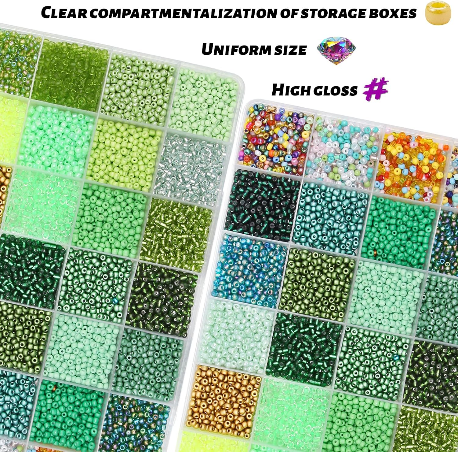 11200pcs Glass Seed Beads for DIY Crafting Bracelet Necklace Embroidery Jewelry Making Supplies (3mm, 400pcs/Color, 28 Colors, Green Scheme)