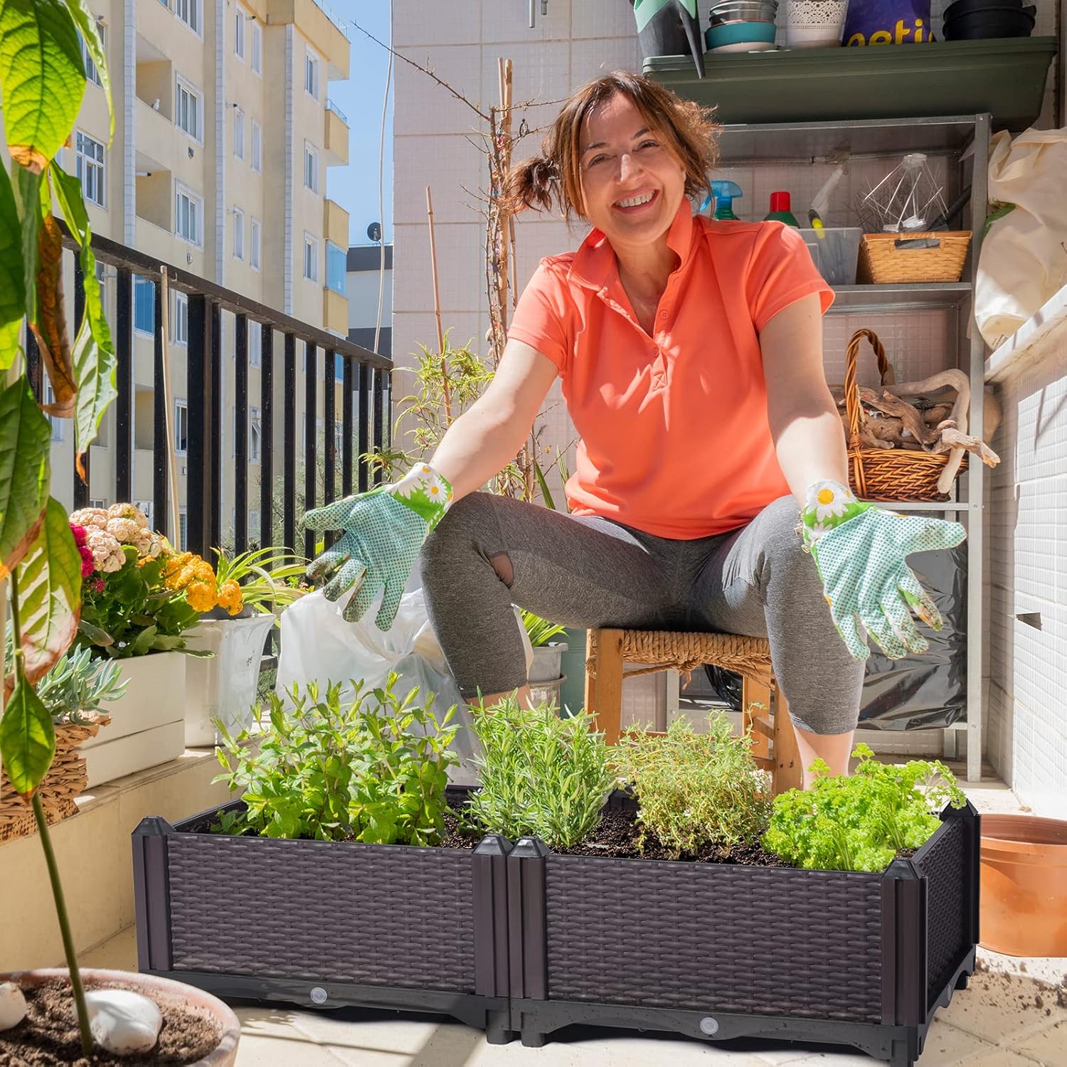 Raised Garden Bed Planter Box with Drainage Perfect for Vegetable Herbs Flower Self Aerating Reservoir Indoor Outdoor Weather Resistant Interlock Design