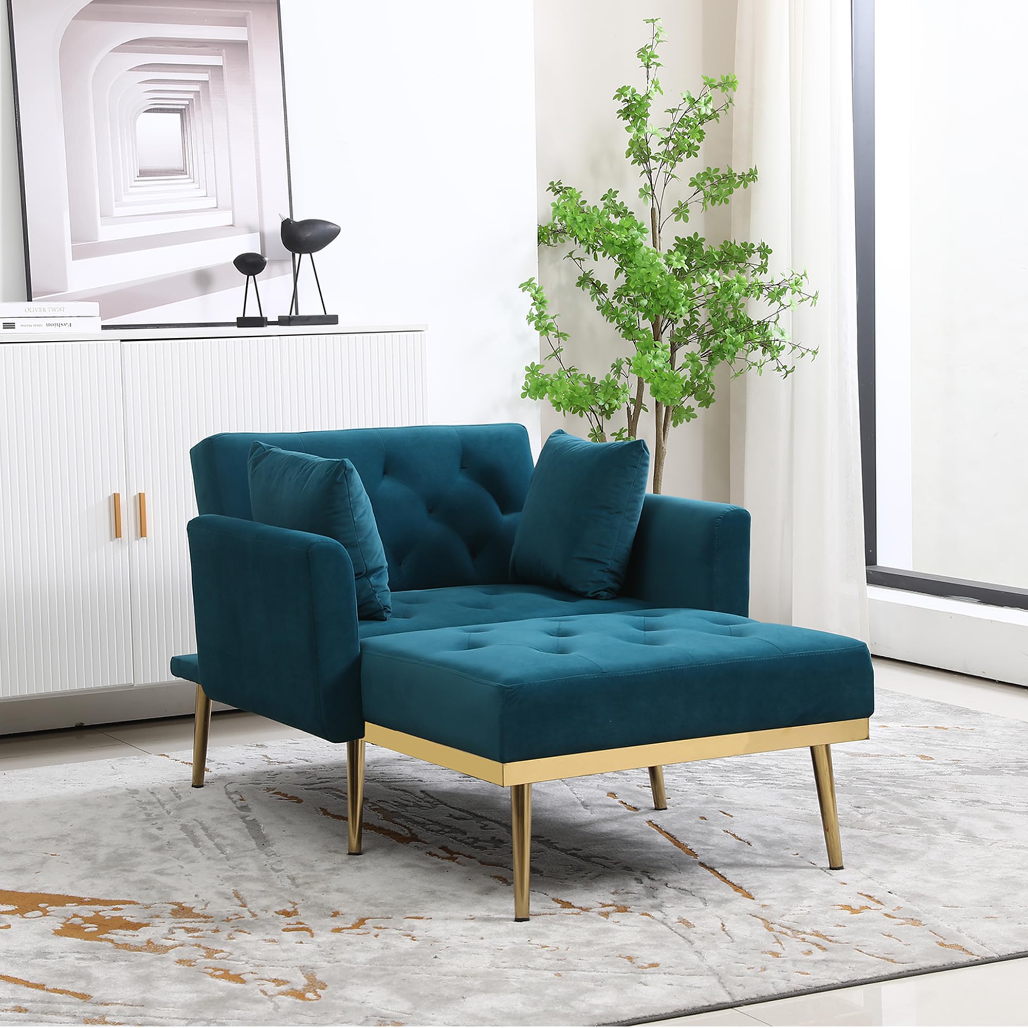 BEEY Chaise Lounge Indoor, Adjustable Backrest Modern Velvet Single Sofa Chair, Convertible Recliner Chair for Bedroom Living Room (Dark Slate Gray)