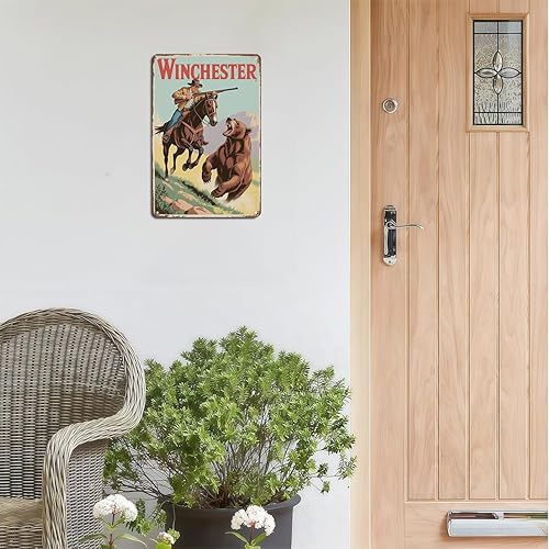 Miniatura 3 de Letrero de metal vintage de Winchester con texto en inglés "Cowboy and Bear Confrontation", para jardín, patio, bar, porche, garaje, hogar,