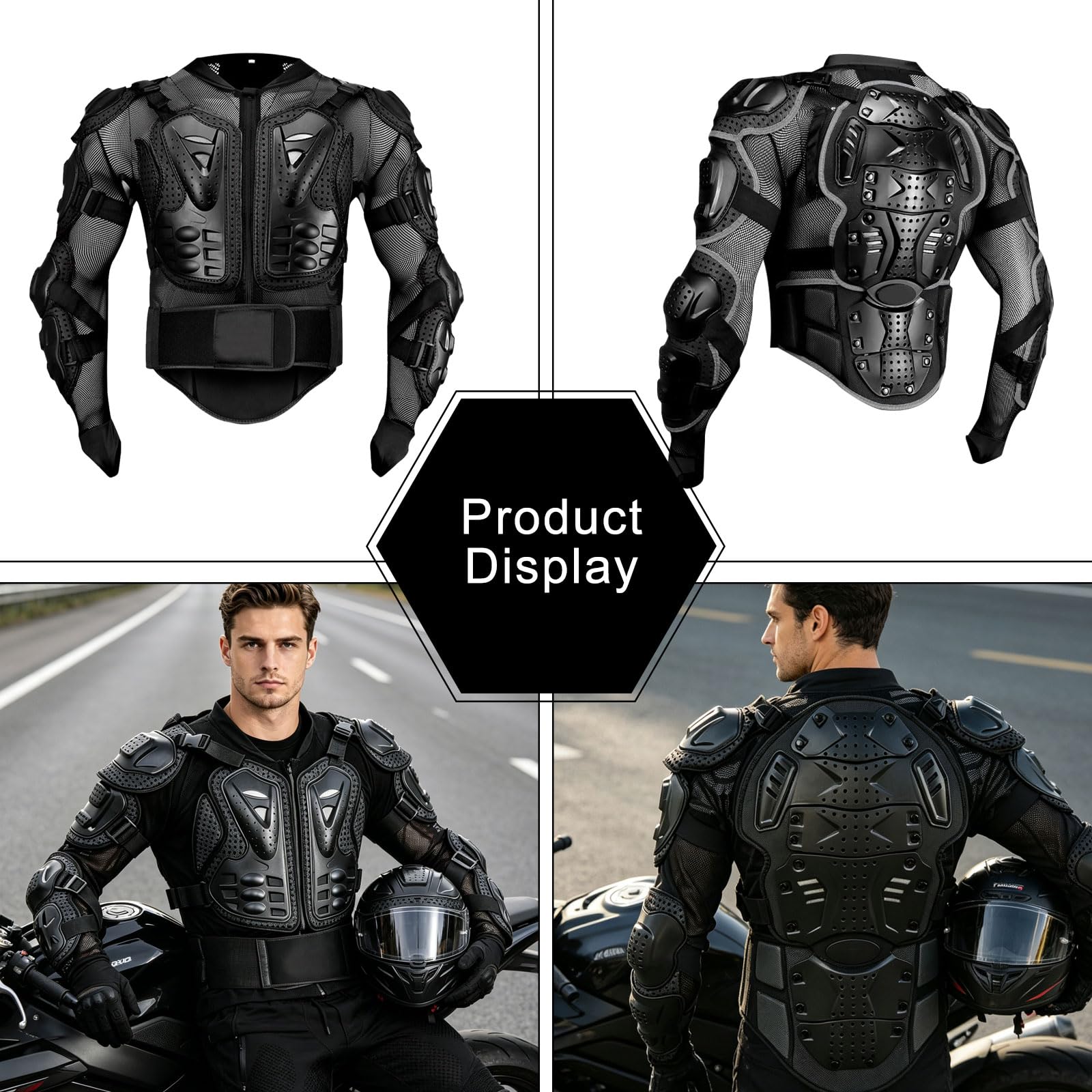 Chaqueta de Protección Moto Pro, Armadura Moto con Espaldera y Protector de Pecho, Chaqueta Moto con Protecciones para Hombre y Mujer, Scooter MTB Enduro Motocross
