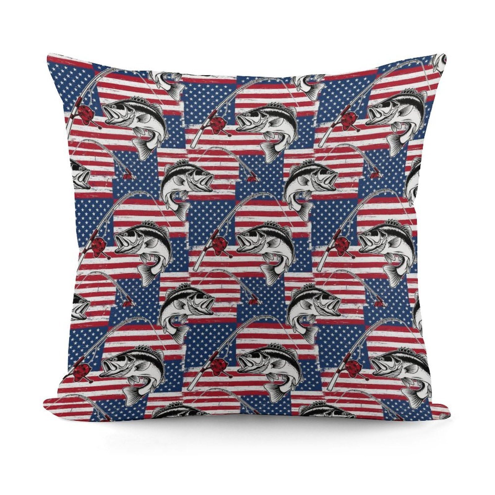 Smazdfxx Picture(151) Soft American Bass Fish Fishing Lure Flag Plush Pillow Cover Decorative Pillow Cases For Bed Sofa Living Room Home Decor