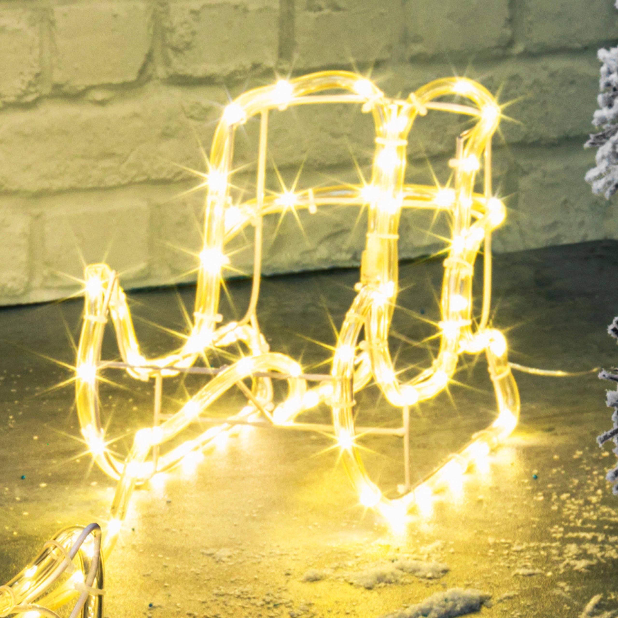 LED Rentier mit Schlitten - 160 LED in warmweiß - Lichterkette Lichtschlauch für Innen & Außen - Leuchtfigur Weihnachtsdekoration mit Rentier beleuchtet außen & Garten beleuchtet