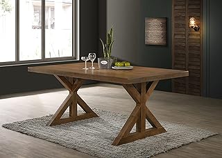 Roundhill Furniture Enna Morden Farmhouse Wood Trestle Dining Table, Bru...