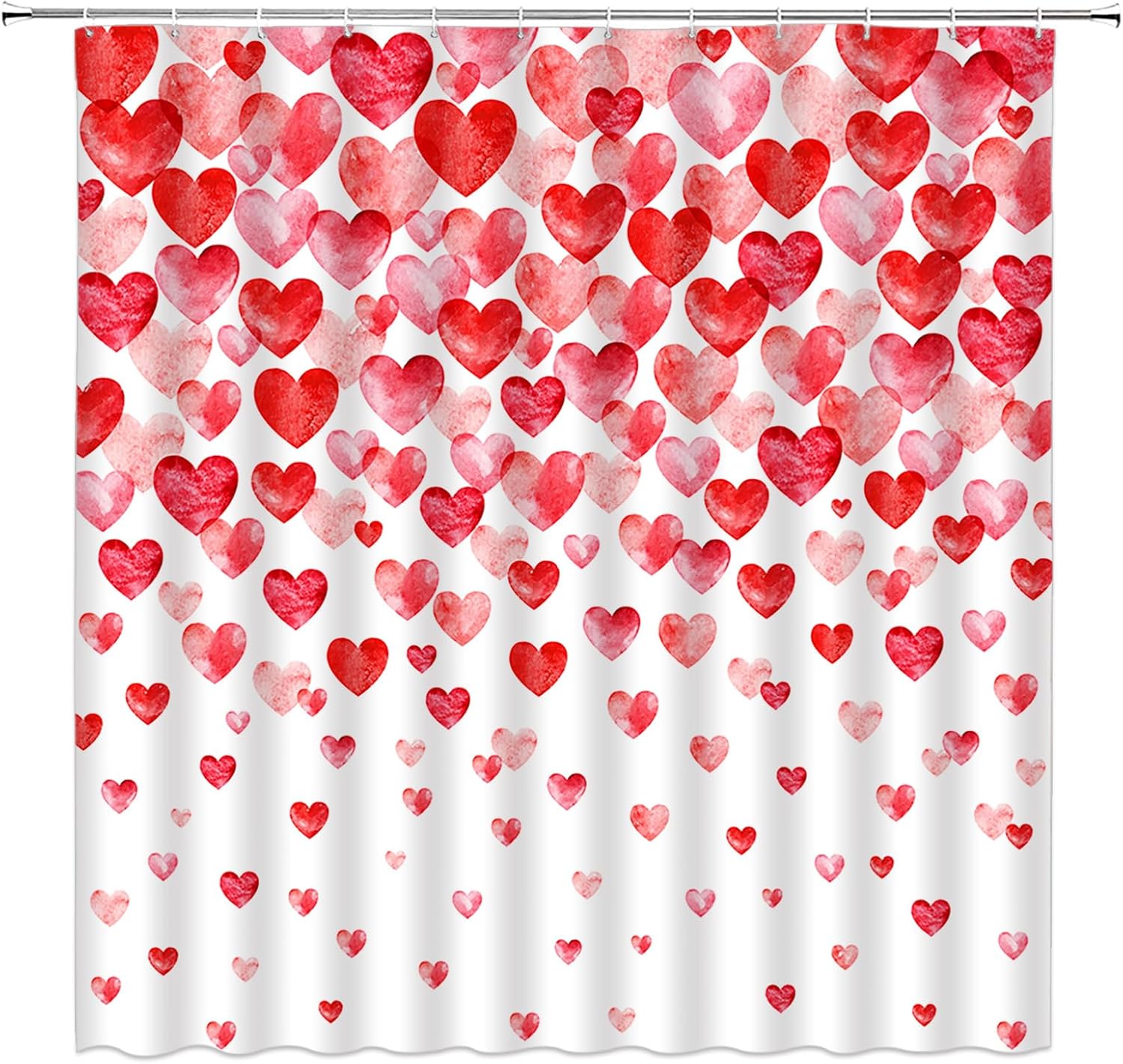 Valentine's Day Shower Curtain Falling Love Hearts Holiday Lovers Couples Romantic Modern Fabric Bathroom Decor Set with Hooks(74.8" Wx70 H)