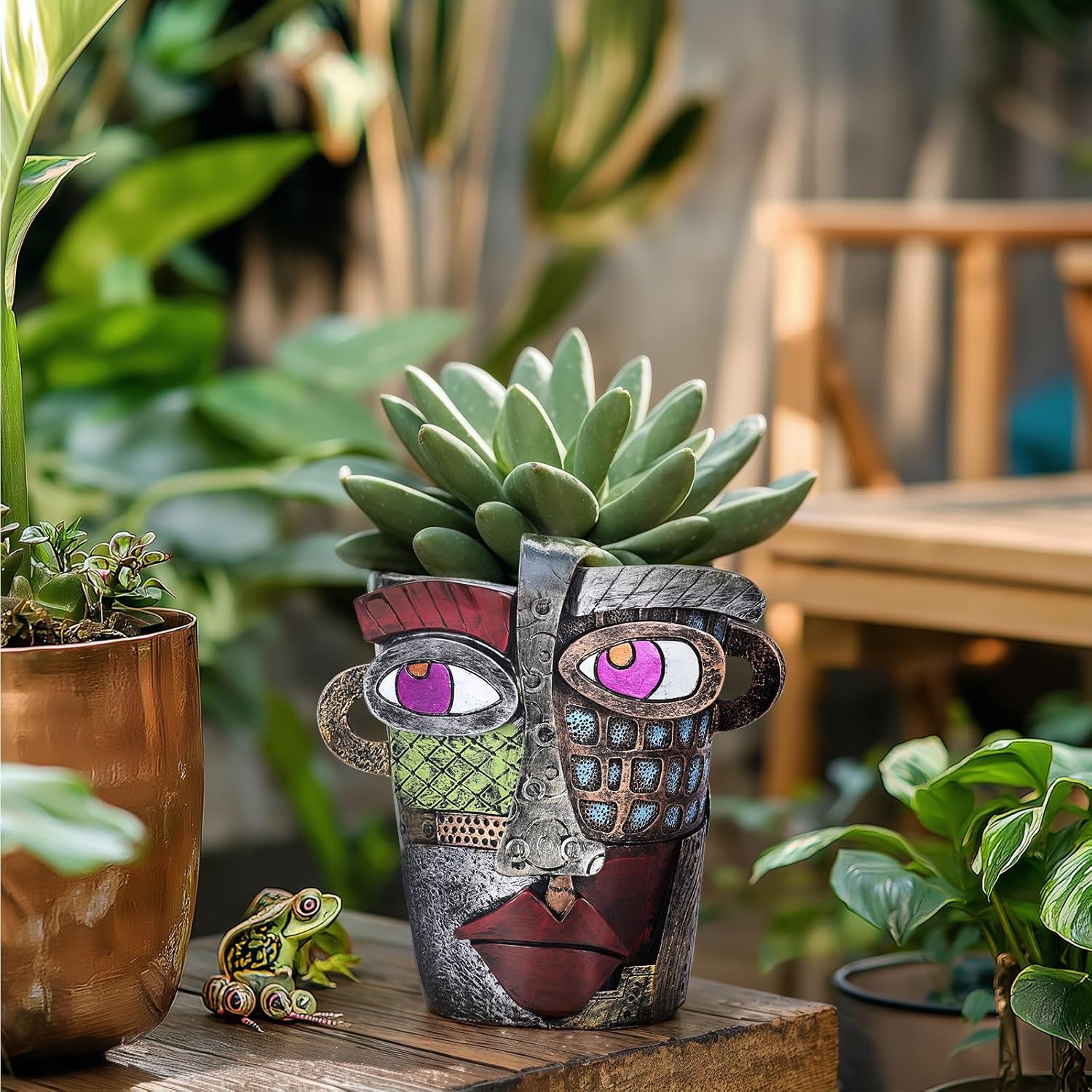 LCCCK Colorful Face Planter Funky Head Planters for Indoor Plants, Succulent Pots with Drainage for Home Unique Decor, Large Abstract Flower Pots for Indoor Outdoor Garden Cute Plant Decor