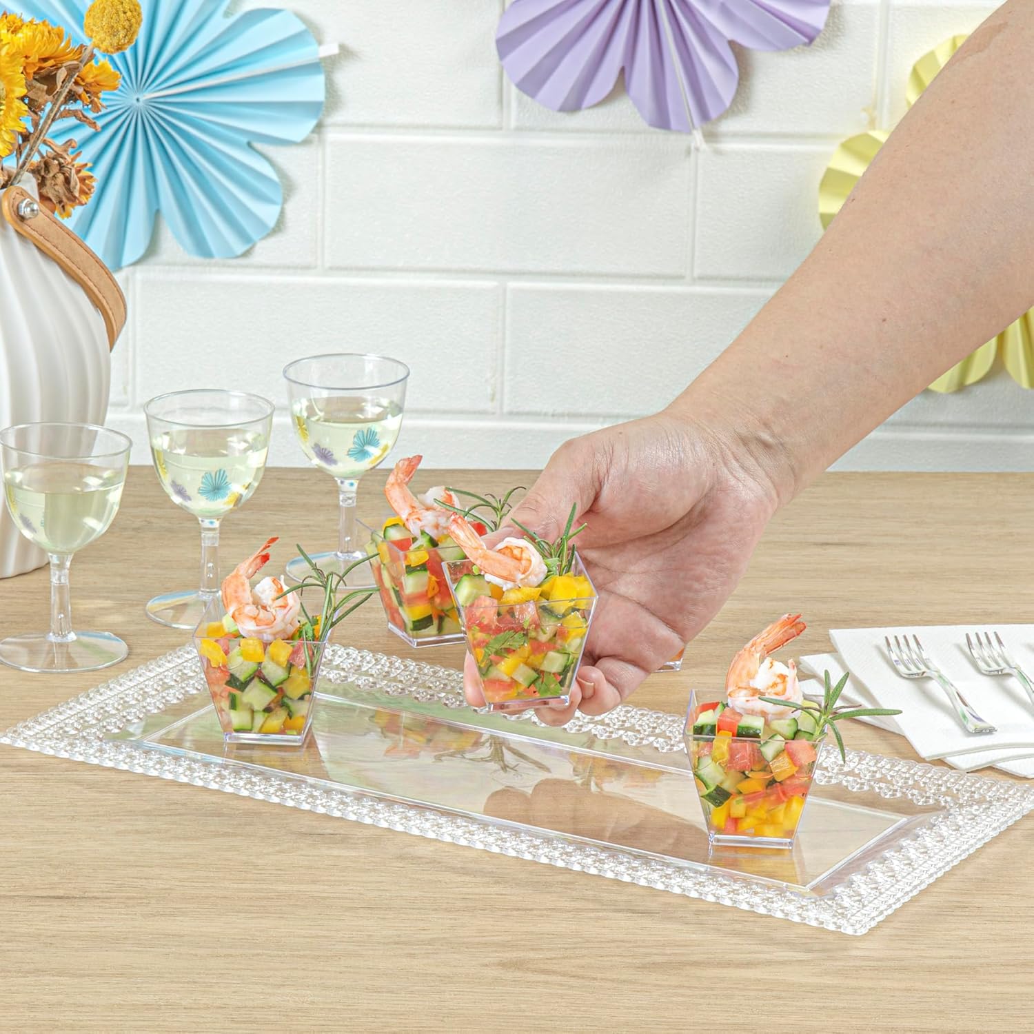 Restaurantware 2 Ounce Mini Kova Cups 300 Square Small Appetizer Cups - Lids Sold Separately Heavy-Duty Clear Plastic Parfait Cups Serve Mousse Puddings Or Samples For Weddings Or Parties