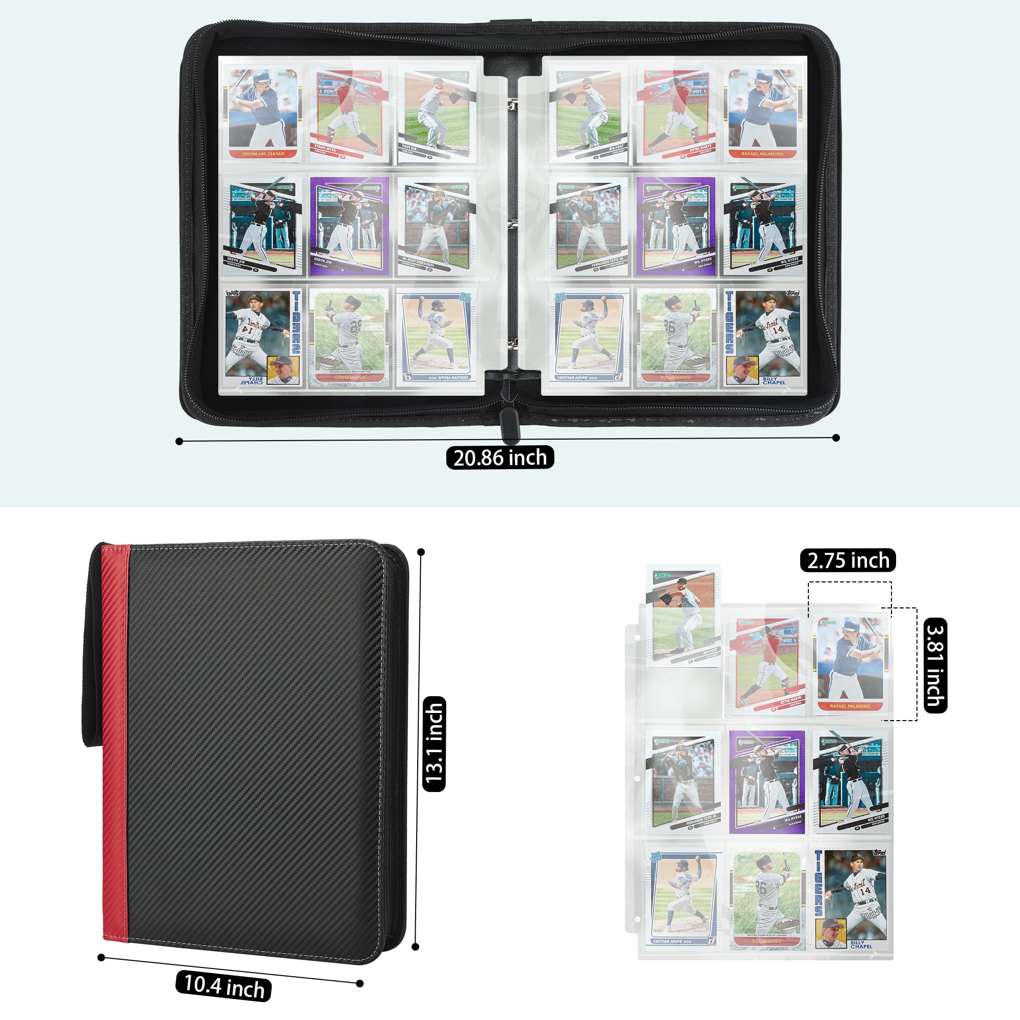 TCGUARD Carpeta de 9 bolsillos con organizador de tarjetas, carpeta de colección de tarjetas de poliuretano con 900 bolsillos de doble cara, carpeta de béisbol, para tarjetas deportivas, MTG, TCG