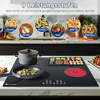 AMZCHEF 4 égőfejes üvegkerámia főzőlap 7200W, 9 fokozat, ovális grillzóna, hőmegállító funkcióval 3