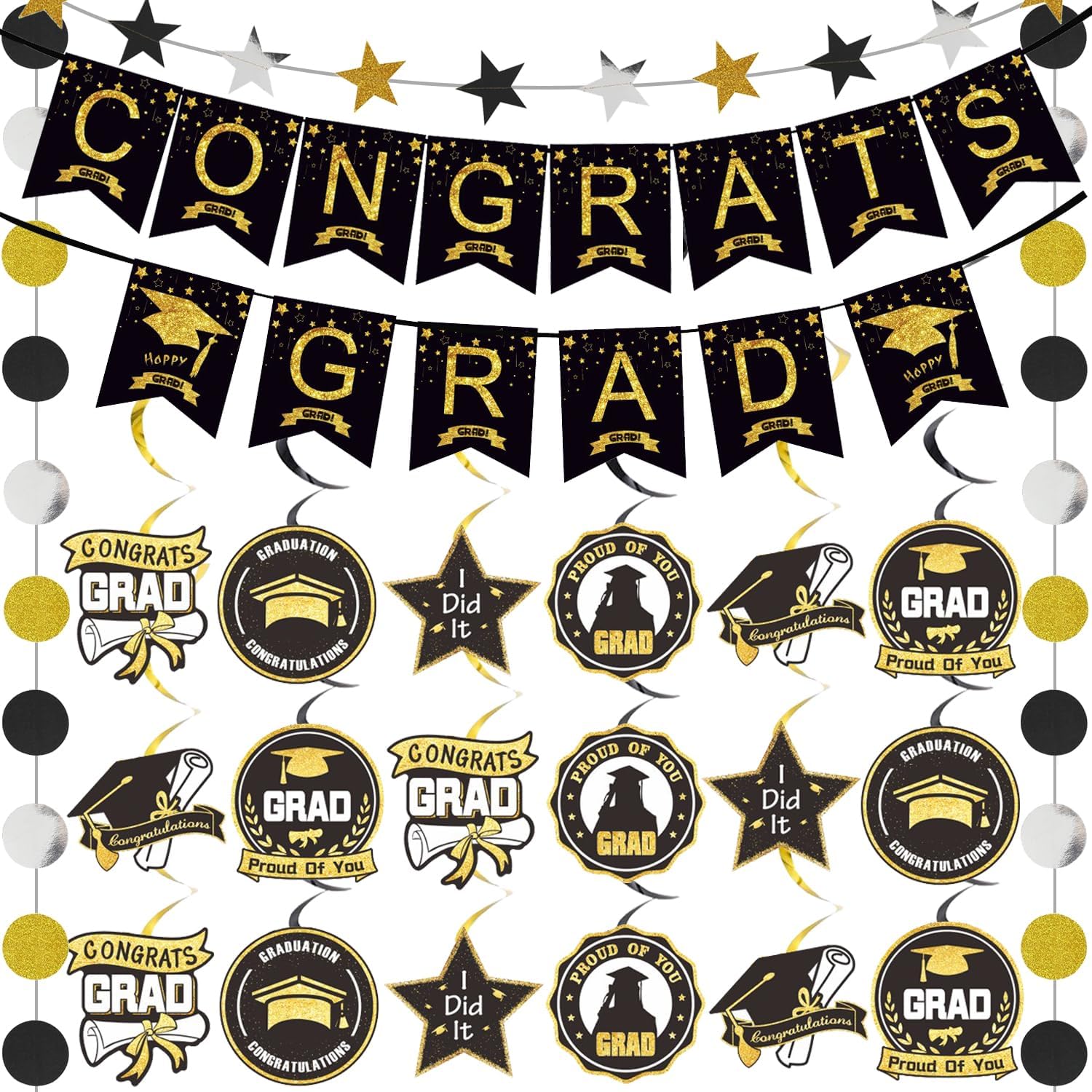 Amazon.com: Graduation Decorations 2025 Pre-Strung Black and Gold ...