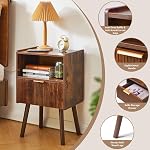 Aibiju Night Stand with Drawer, Modern Nightstand, Bedside Tables, Mid Century Nightstands with Open Storage Shelf, Small End Table, 2-Tier Side Table, Rustic Brown YD-TM061H