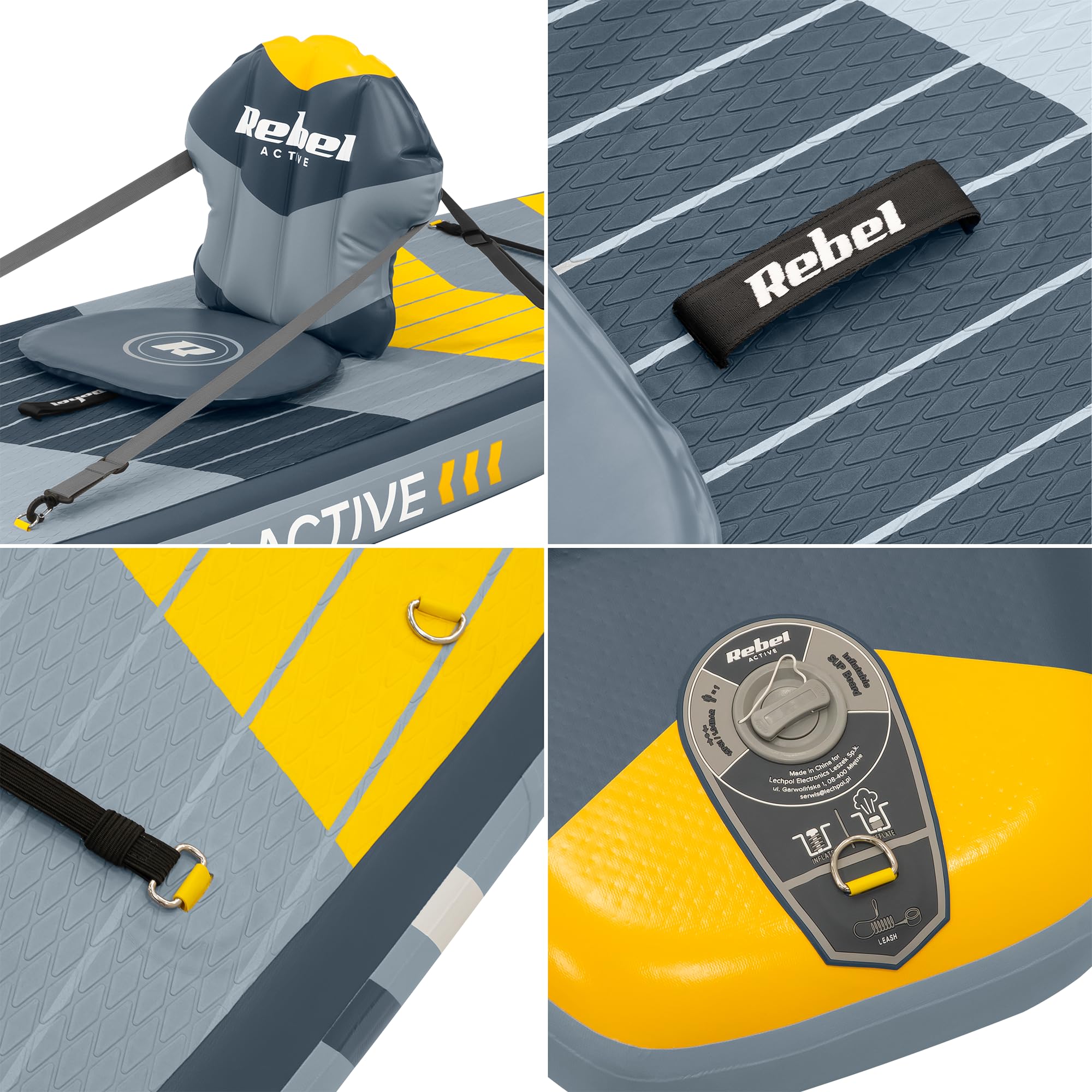 Rebel Electro Deska SUP PRO Touring Pompowana z Siedziskiem do Pływania Drop-Stitch 381 cm Zestaw Wiosło Pompka Plecak RBA-4512