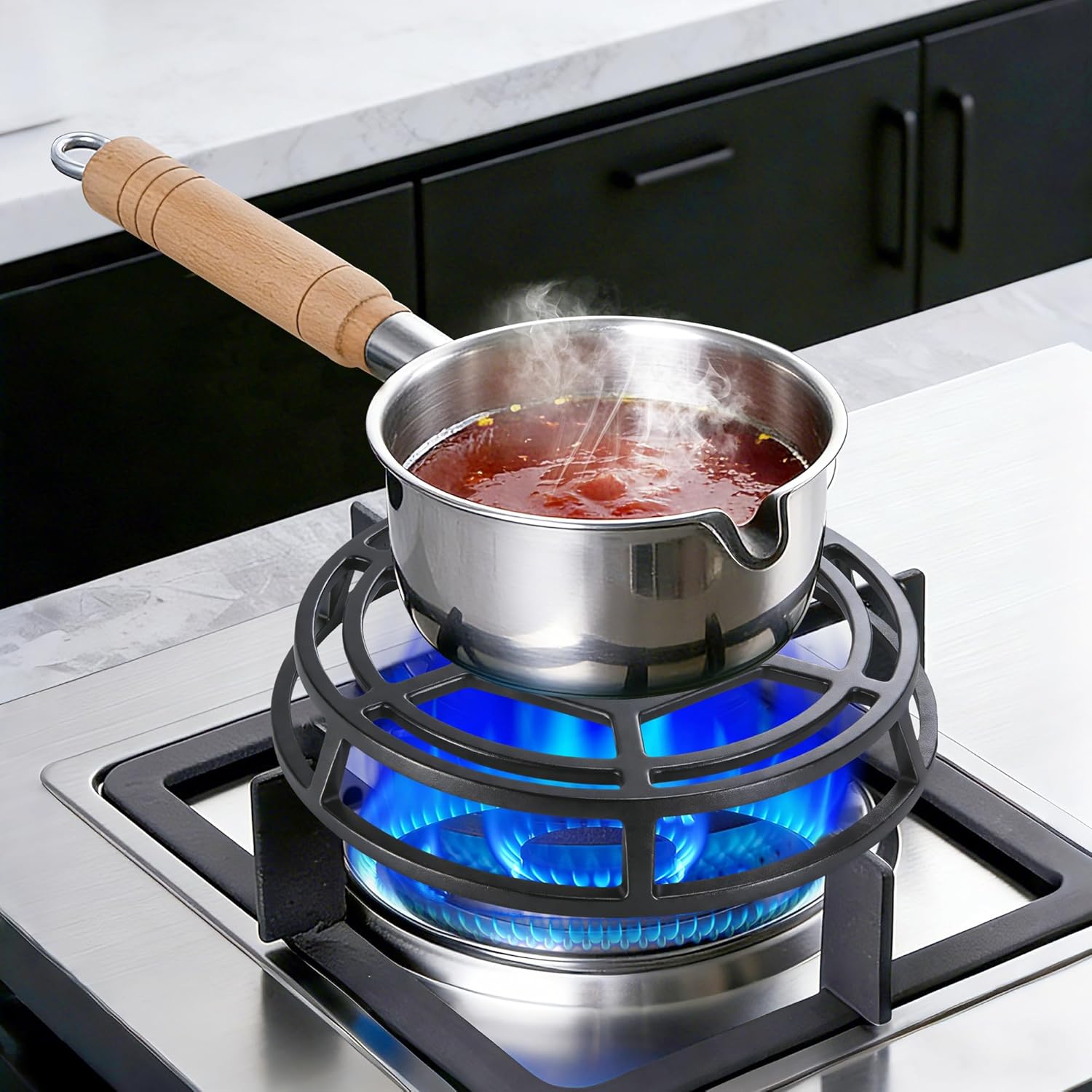 moonoom Cast Iron Heat Diffuser, Heavy Duty Gas Stove Simmer Plate, 9.3 inch Cooking Even Heat Diffuser for Kitchen Slow Cooking Making Soup Temperature Control