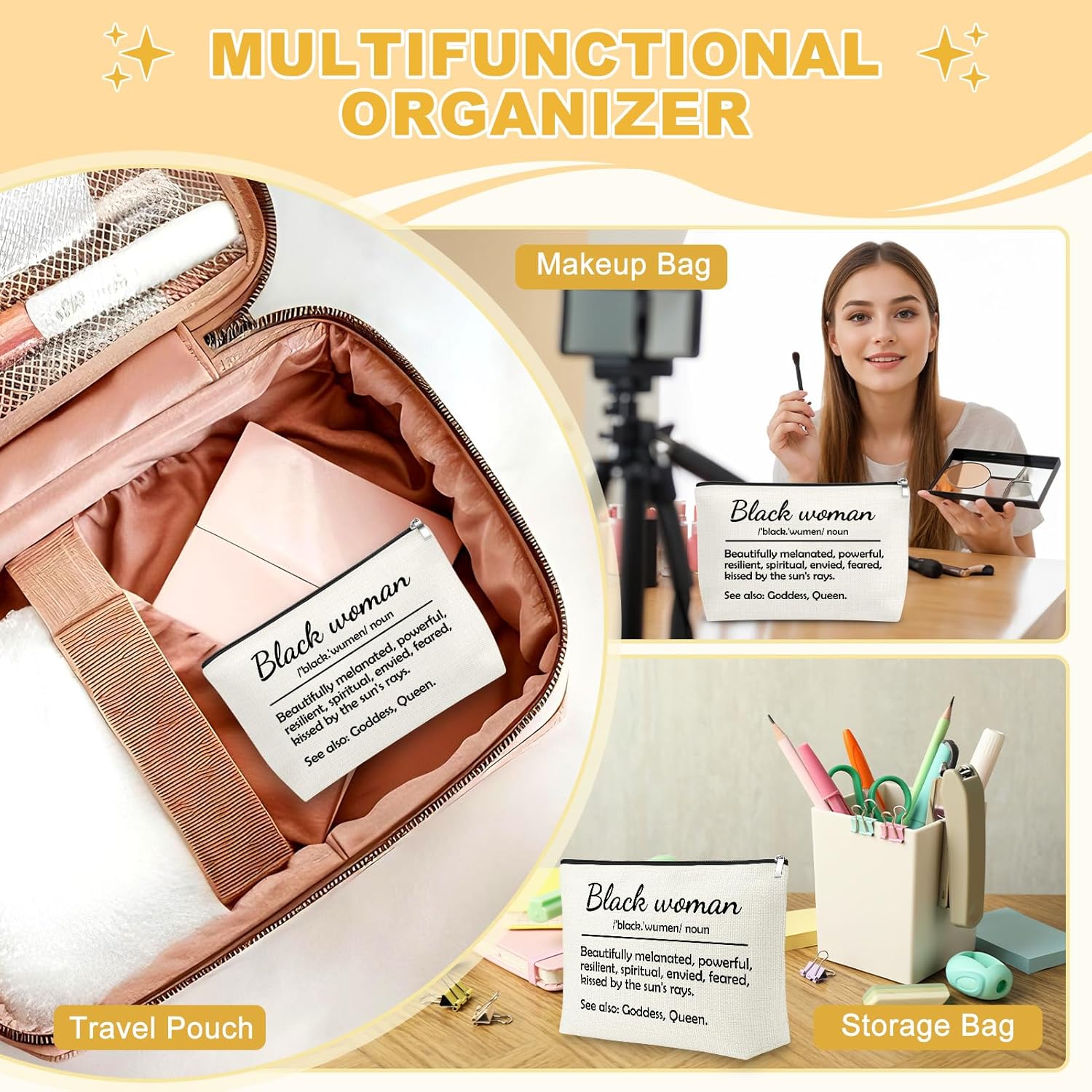 Mxrymvu Inspirational Black Women Gifts African American Makeup Bag Motivational Gifts for Black Women Friends Sisters Cosmetic Bags Encouragement Gift for Female Travel Toiletry Bag - Image 5