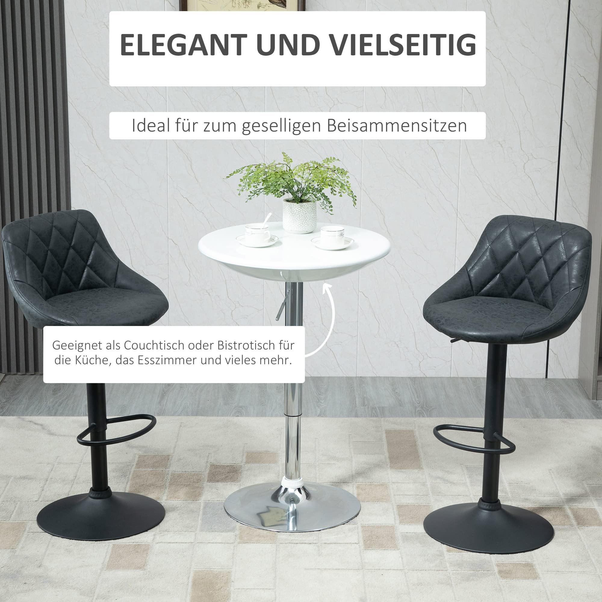HOMCOM Bartisch moderner Esstisch höhenverstellbarer Bistrotisch Stehtisch Tresentisch Schreibtisch rund Metall ABS-Lackierung Weiß Ø61 x 76-97 cm