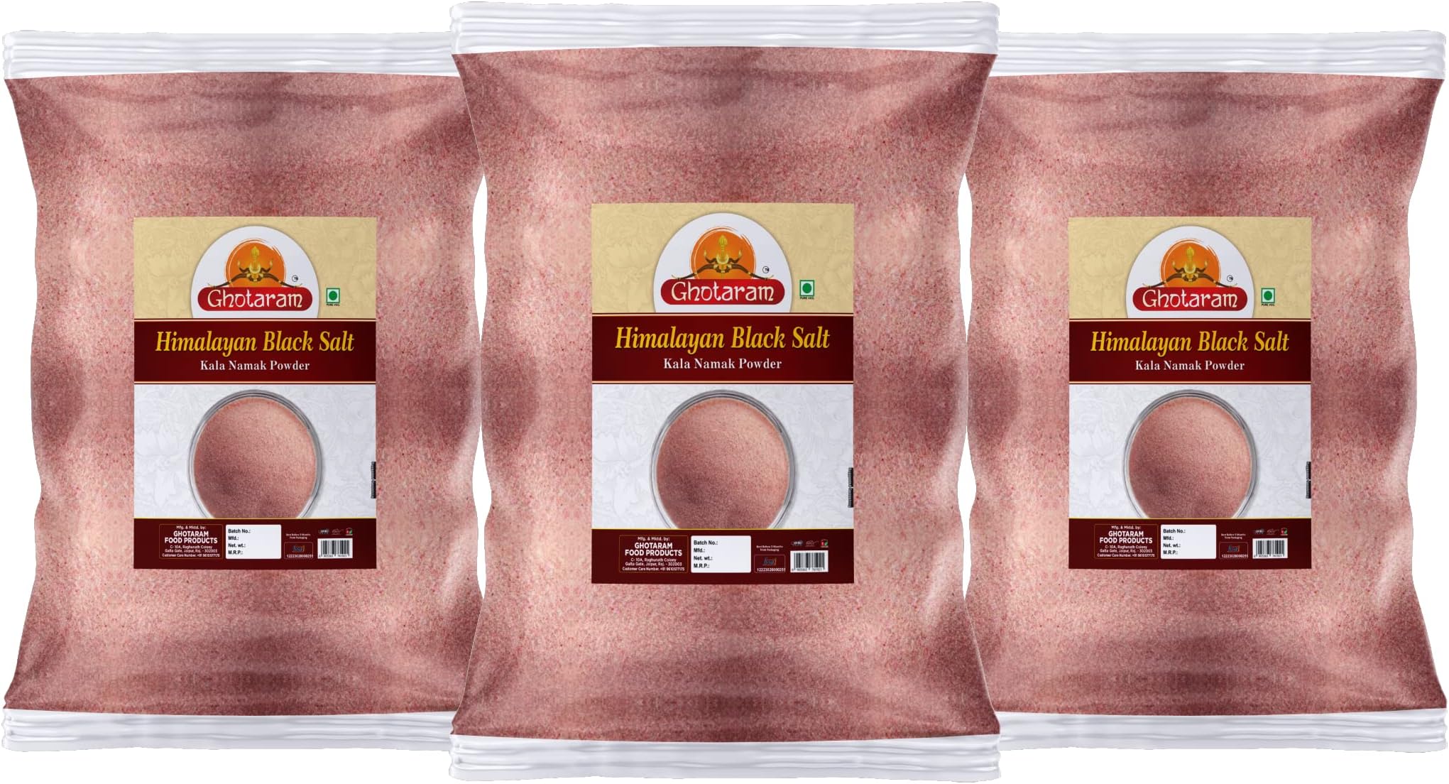 Ghotaram Handgrounded Natural Organic Black Salt/Kala Namak Powder | Handground Kala Namak Kala Loon Powder | Sulphur-Rich Kala Namak Sanchal Powder | bit loona bit lobon kala loon-100GM*3Pack