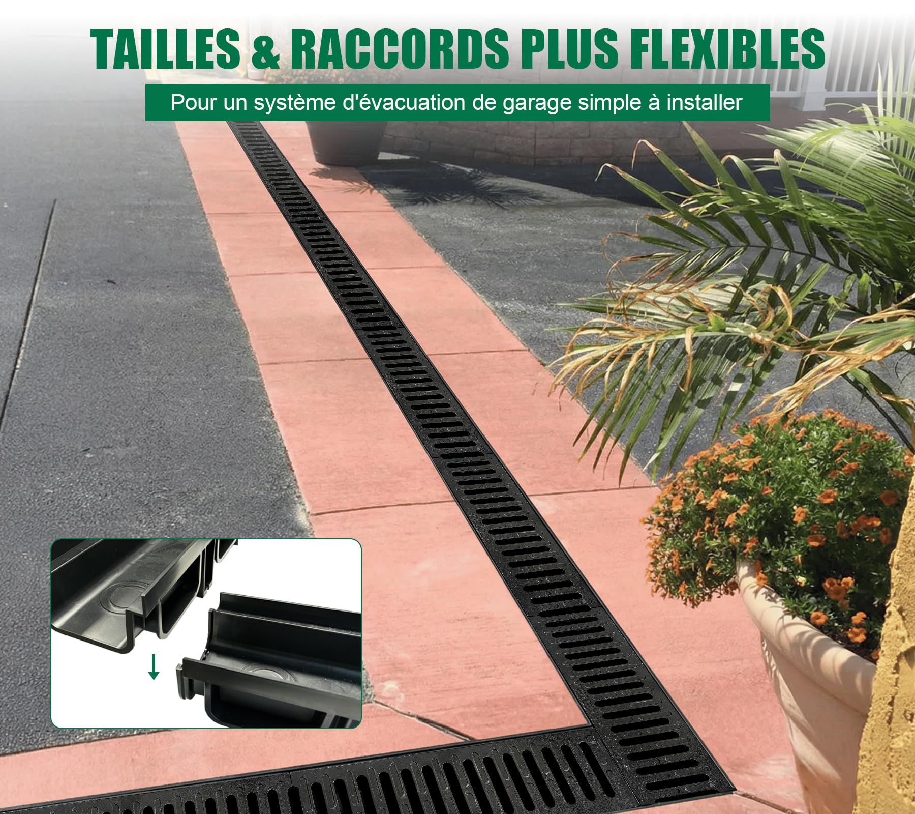 Caniveau extérieur Drainage PEHD 100x100x1000 mm Grille Fonte B125