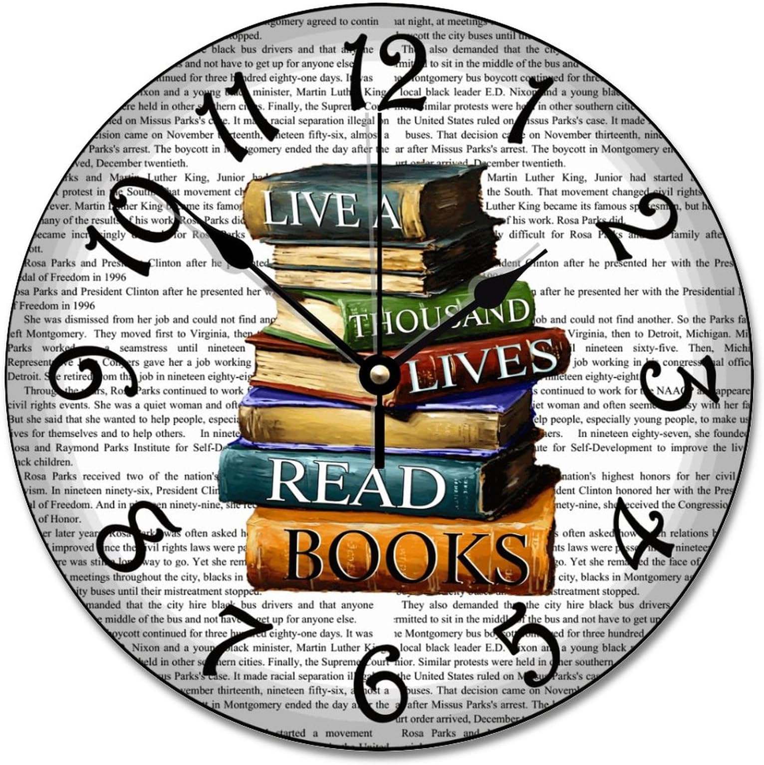 ArogGeld Lived A Thousand Lives Read Books Wall Clock 10 Inch Doffed Library Battery Operated Non-Ticking Vintage Farmhouse Wood Large for Living Room Kitchen Bedroom Decor, Multicolor, qx55h7xbslqq