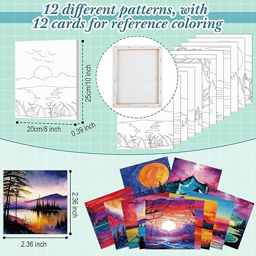 Miniatura 2 de Sherr Juego de 12 piezas de lienzo preimpreso, lindo juego de pintura de lienzo para niños, lienzo impreso para pintar, juego de lienzo temático