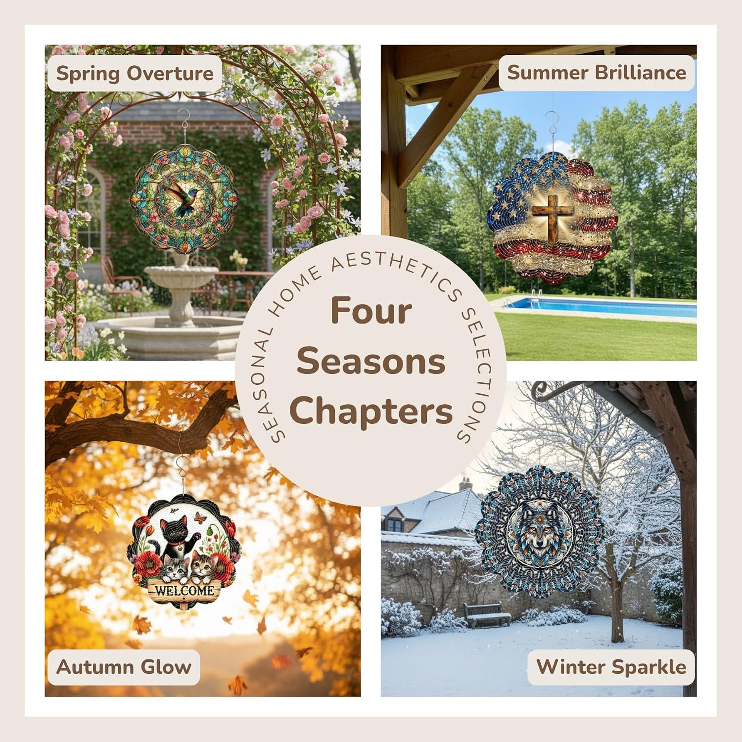 12 Inch 3D Kinetic Wind Spinner for Garden & Yard, Laser-Cut Stainless Steel Hanging Decor for Outdoor Patio & Indoor, Let It Snow Cottage image 5