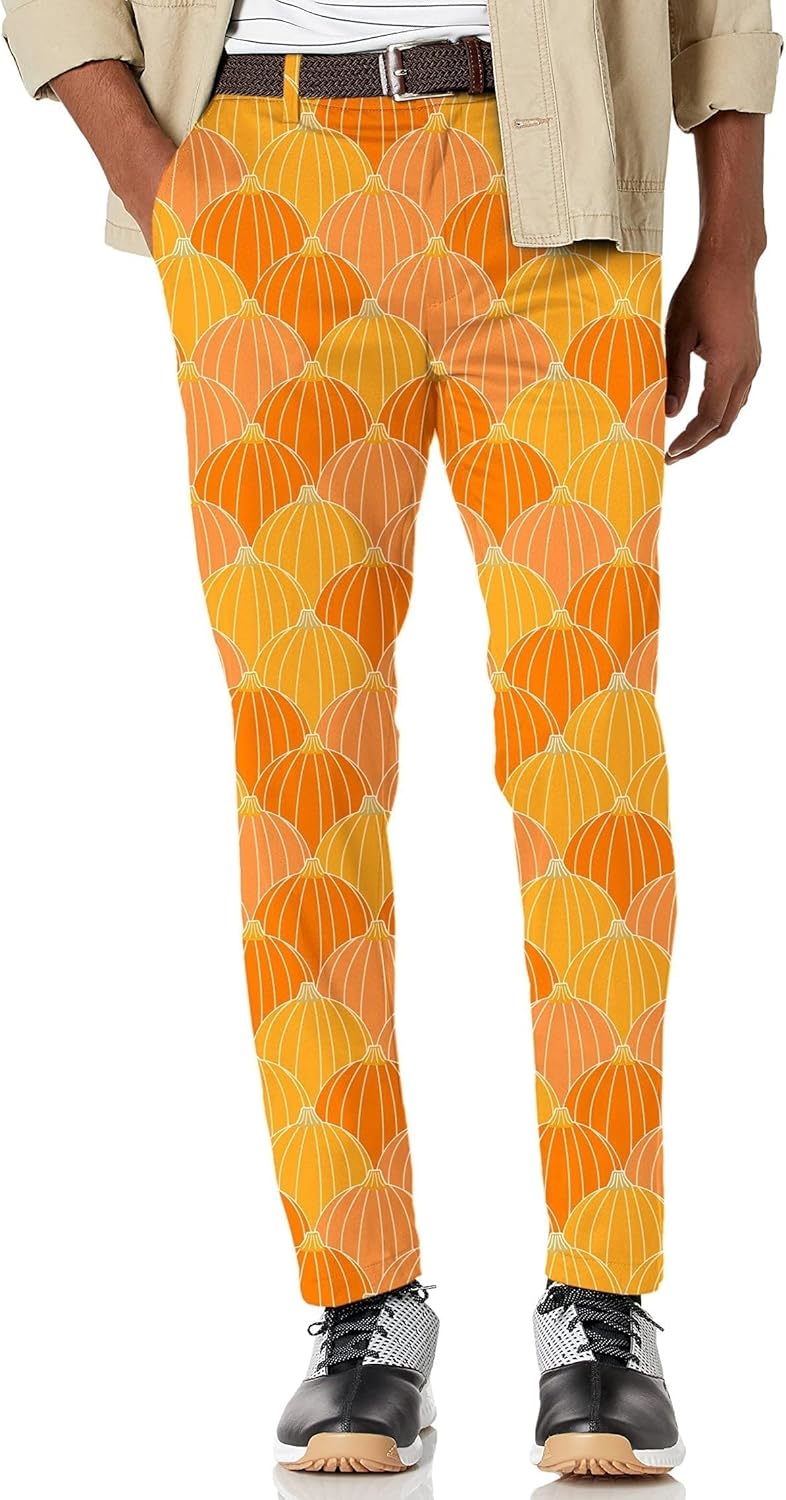 Men's Halloween Thanksgiving Pumpkin Bones Stretch Golf Pants
