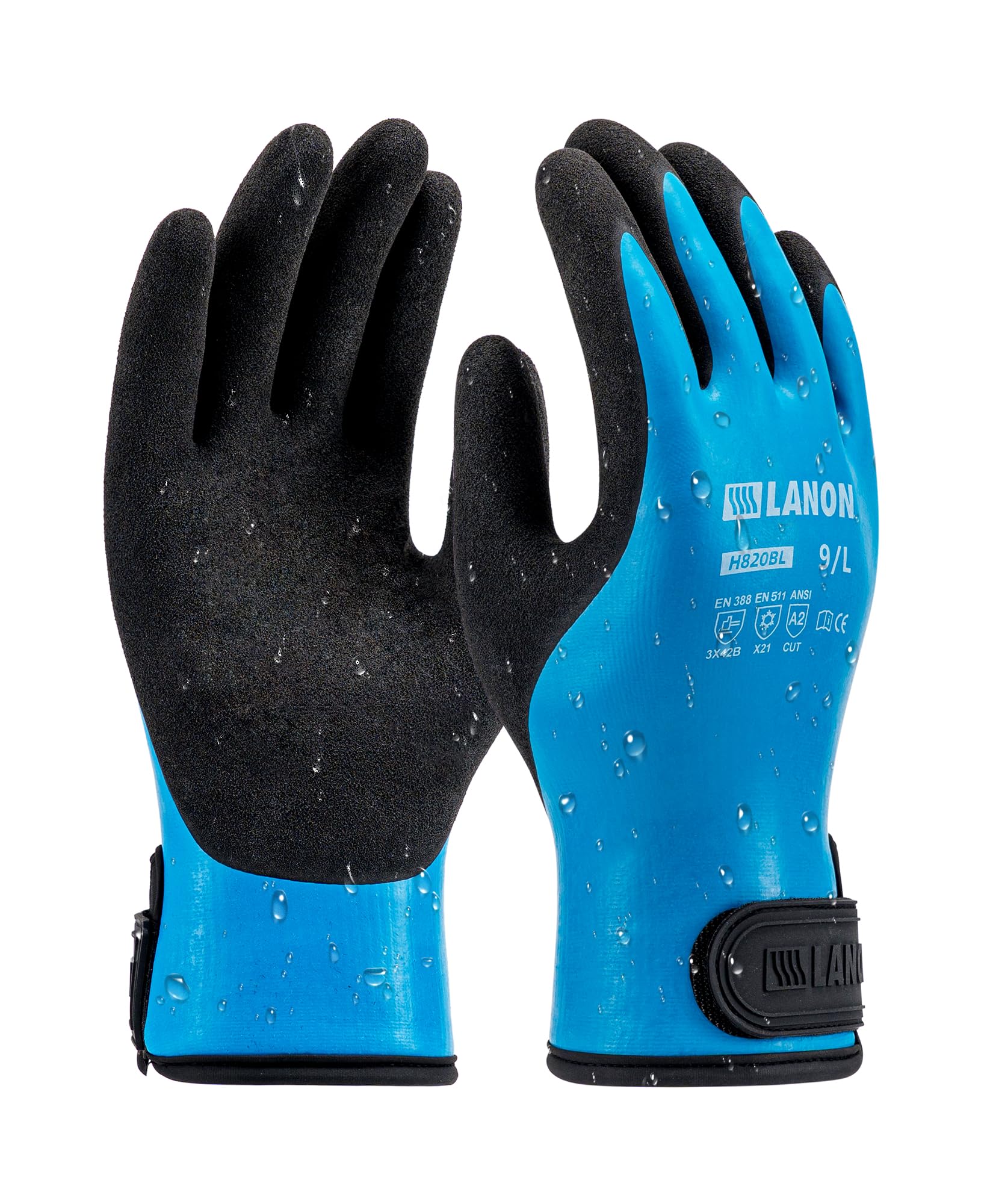 LANON Waterproof Winter Gloves, Double Rubber Coated, Thermal Insulated Freezer Gloves for Cold Weather Heavy Duty